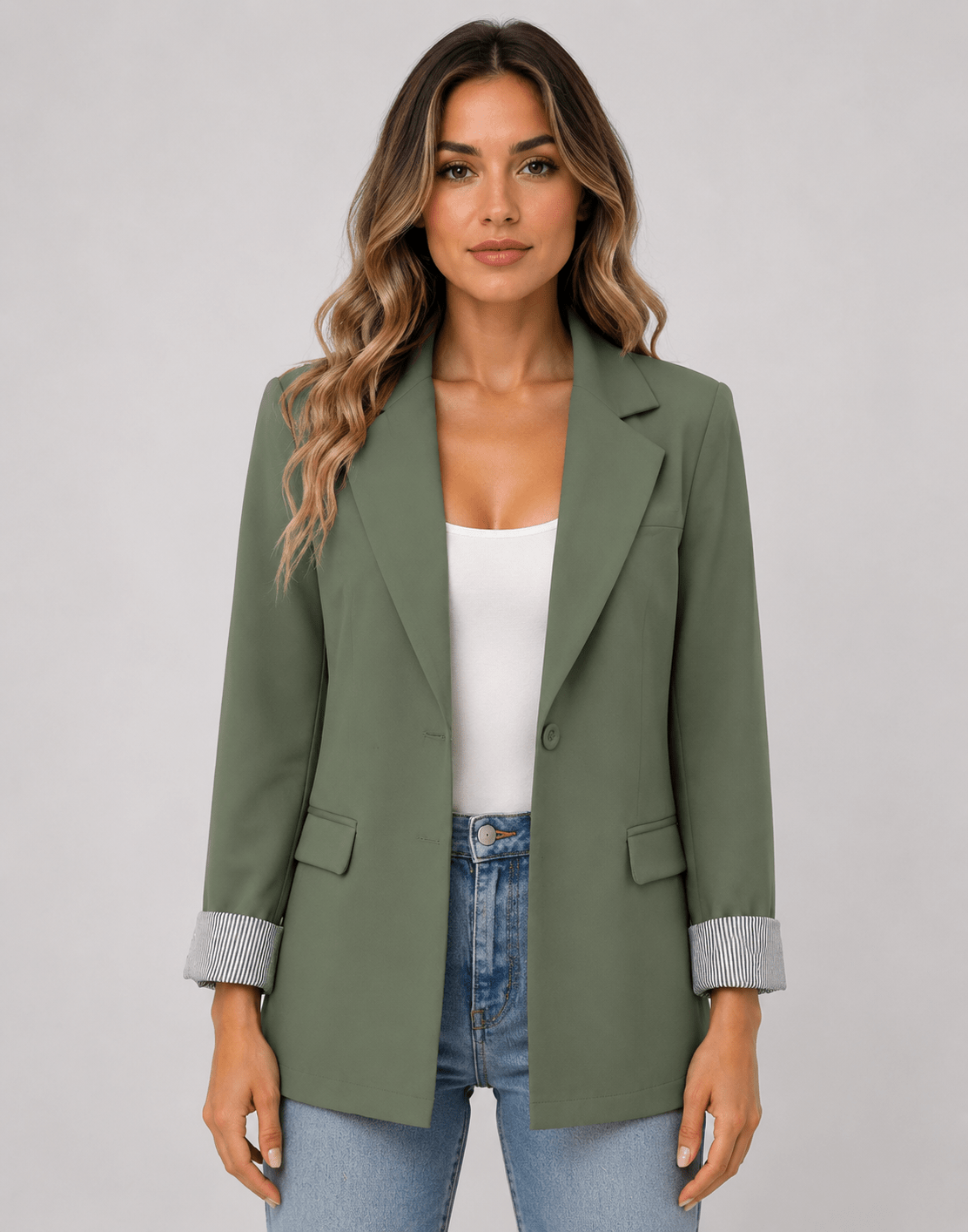 Women's Notched Lapel Blazer Classic Front Button Casual Office Jacket - Edin London