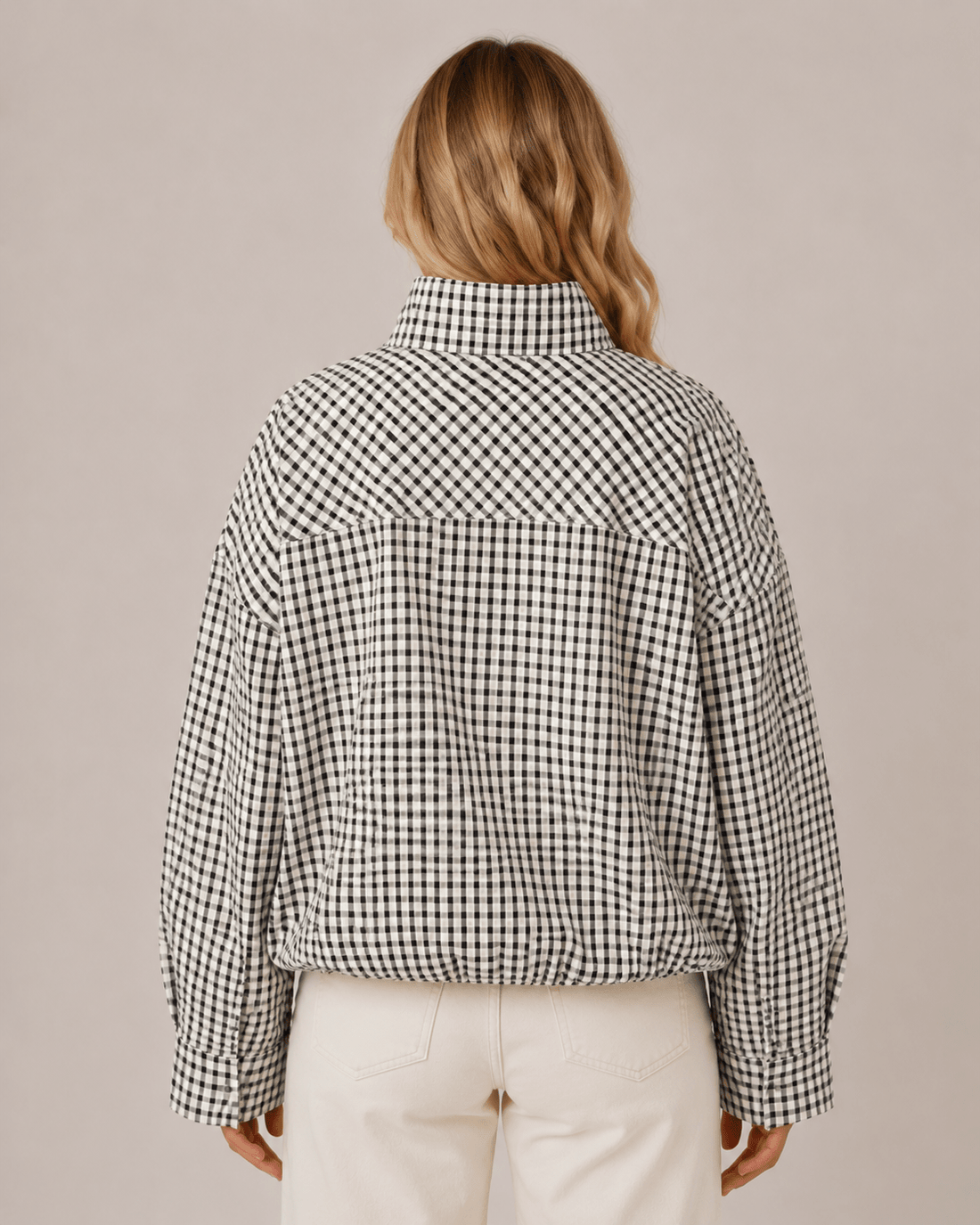 Women's Oversized Checkered Bomber Jacket Lightweight Zip-Up Casual Streetwear Coat - Edin London