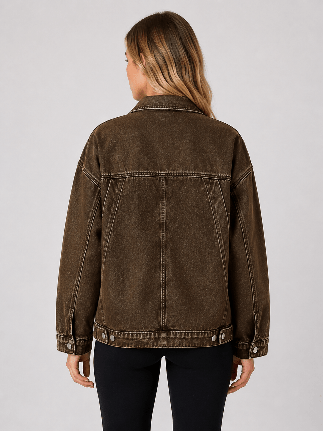 Women's Oversized Denim Shacket Jacket Button Front Long Sleeve Casual Washed Denim Overshirt with Pockets - Edin London