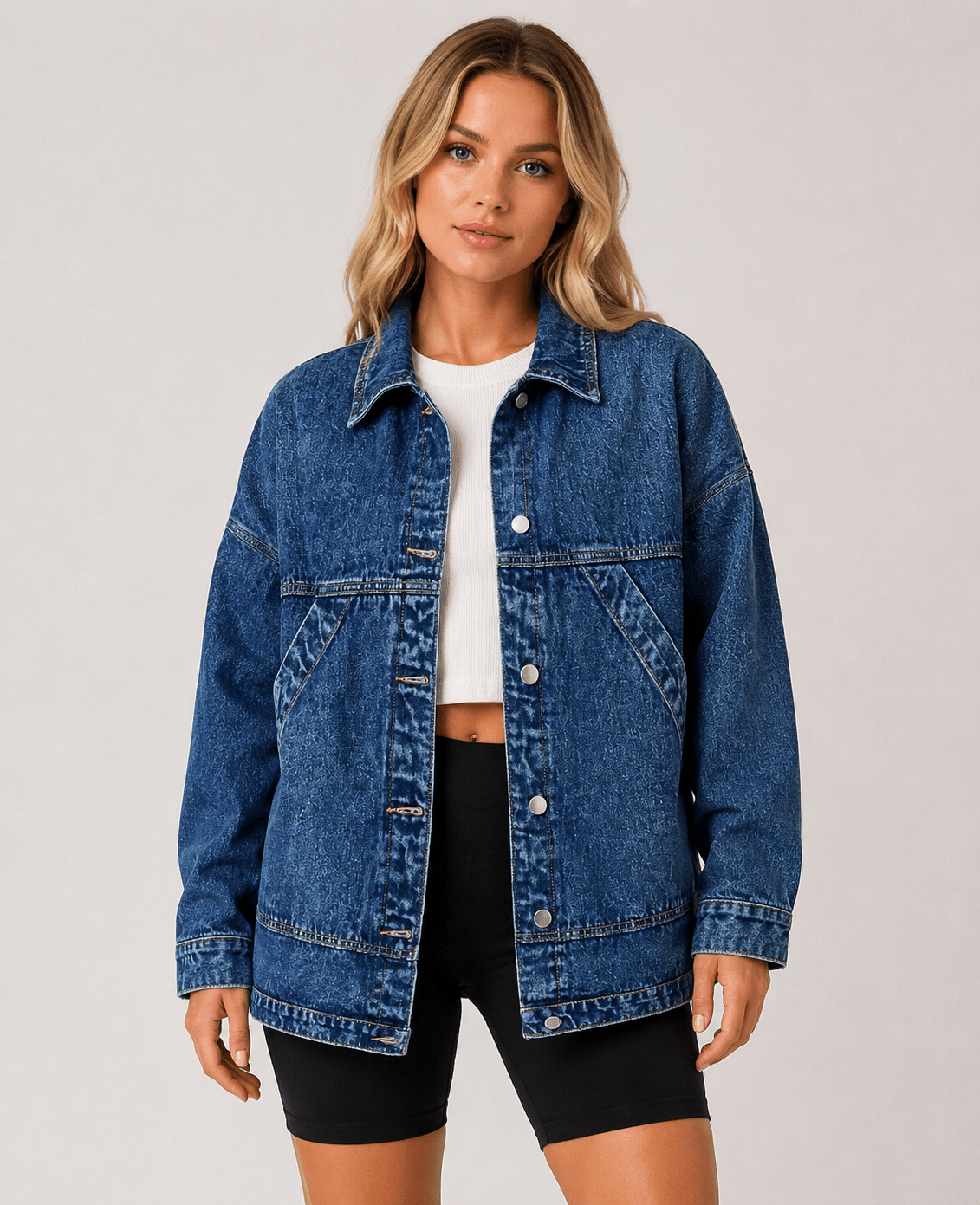 Women's Oversized Denim Shacket Jacket Button Front Long Sleeve Casual Washed Denim Overshirt with Pockets - Edin London