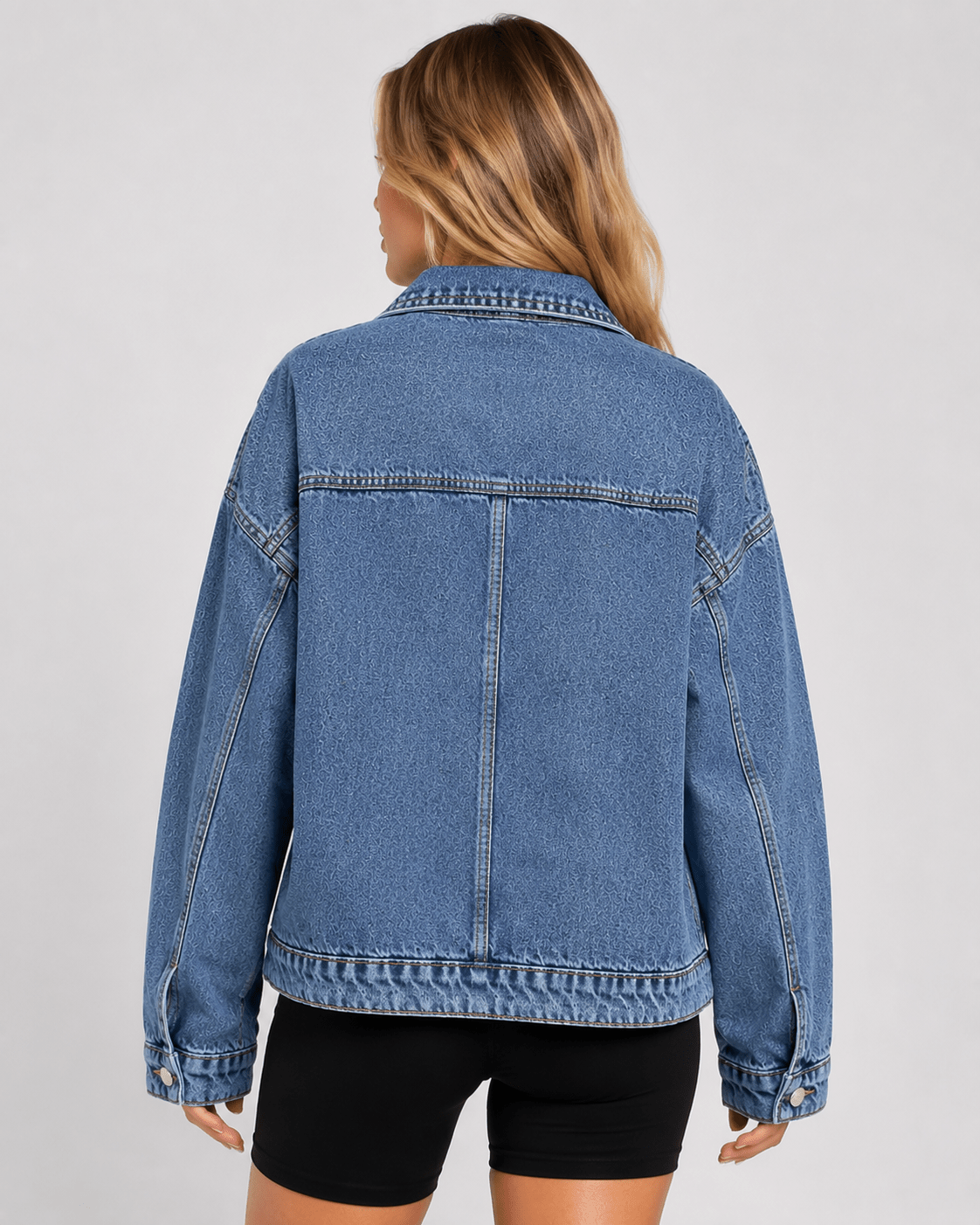Women's Oversized Denim Shacket Jacket Button Front Long Sleeve Casual Washed Denim Overshirt with Pockets - Edin London