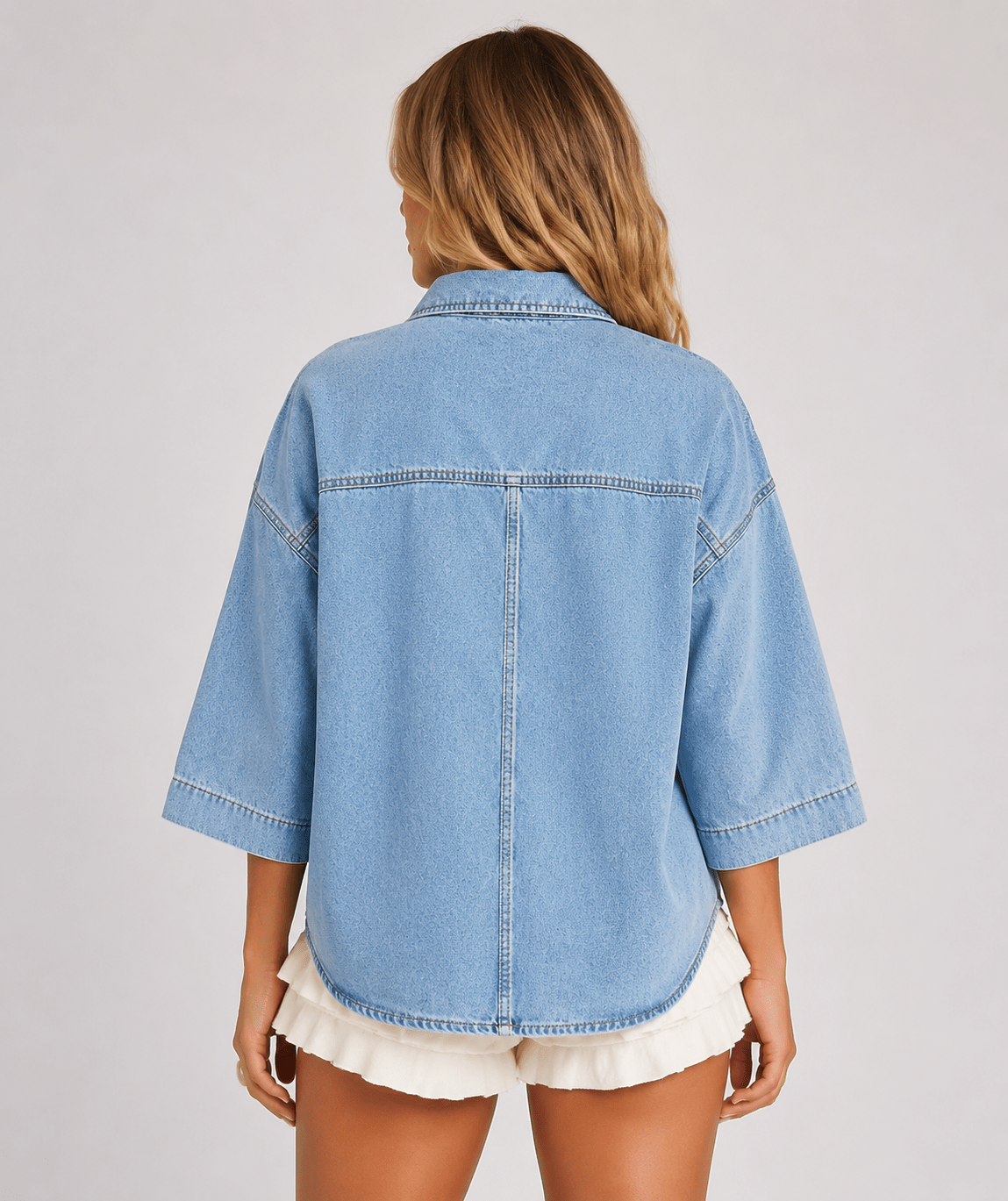 Women's Oversized Denim Shirt Casual Button Up Sleeve Washed Denim Blouse with Chest Pocket - Edin London