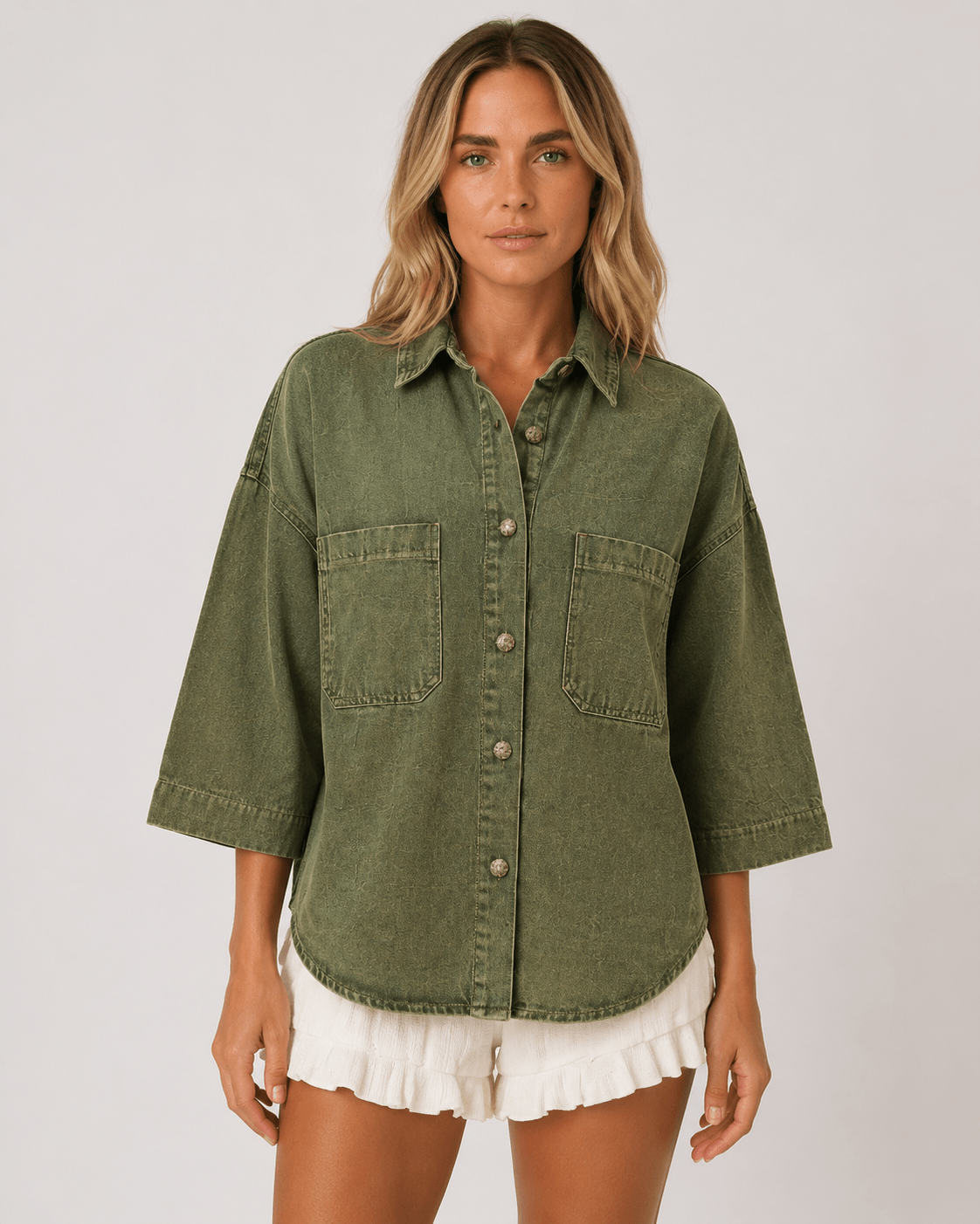 Women's Oversized Denim Shirt Casual Button Up Sleeve Washed Denim Blouse with Chest Pocket - Edin London