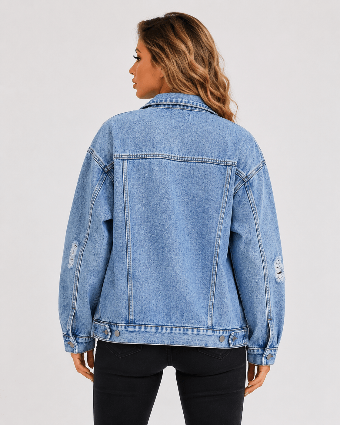 Women's Oversized Drop Shoulder Denim Jacket Casual Button Up Long Sleeve Jean Jacket with Flap Pockets - Edin London
