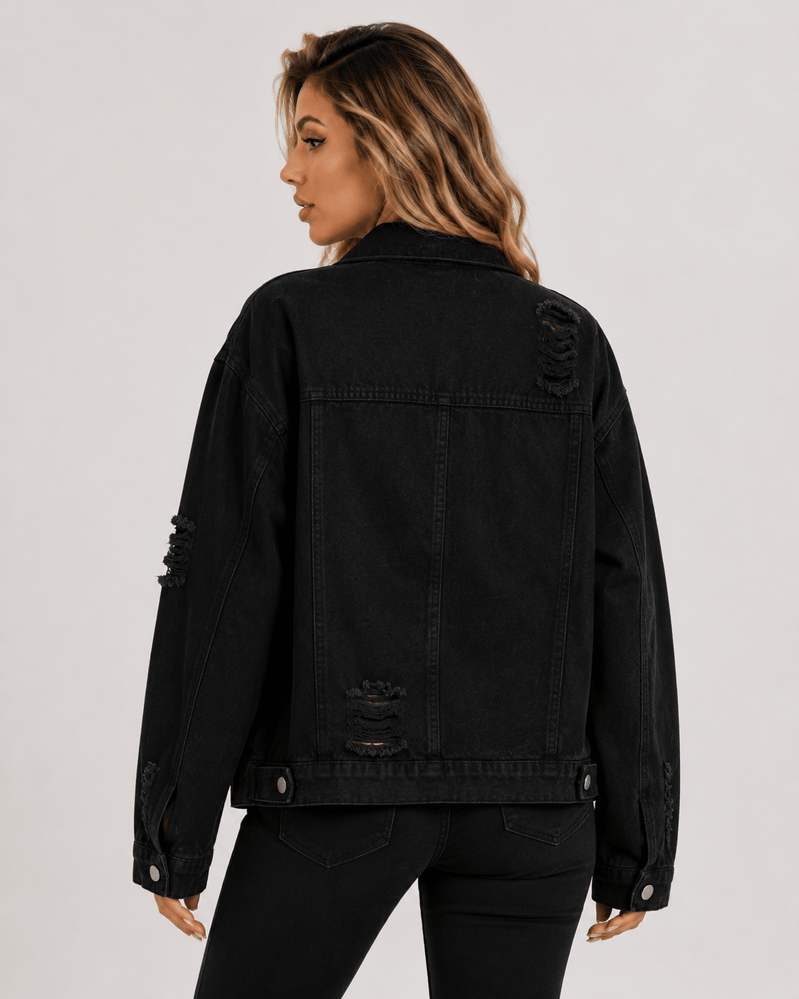 Women's Oversized Drop Shoulder Denim Jacket Casual Button Up Long Sleeve Jean Jacket with Flap Pockets - Edin London