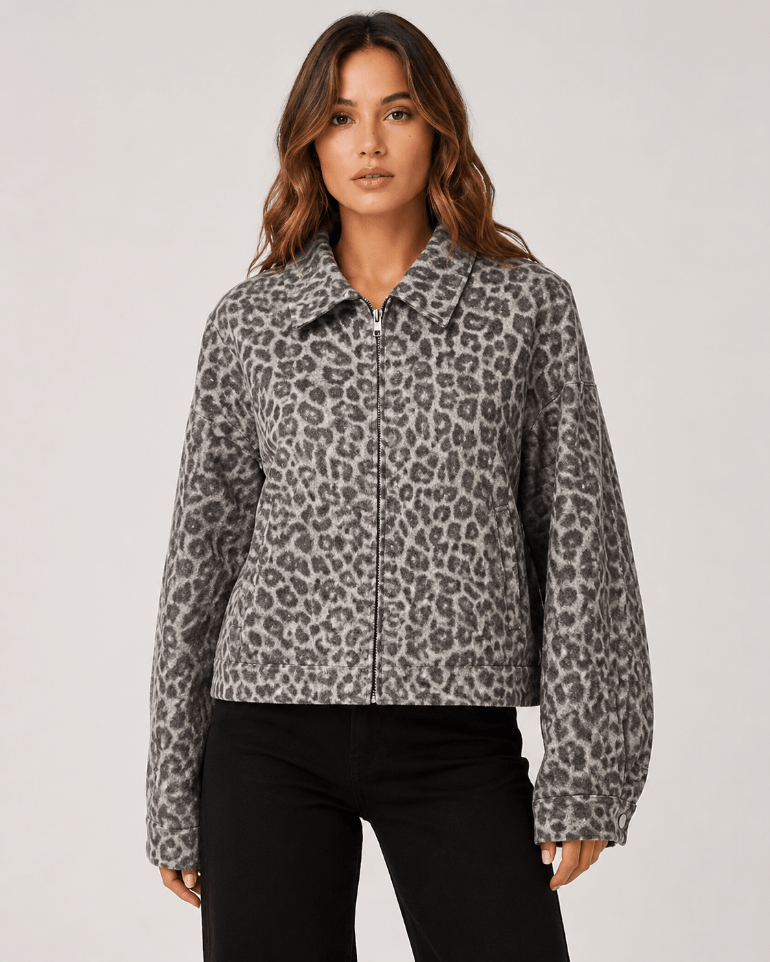 Women's Oversized Leopard Print Denim Jacket Casual Button Up Long Sleeve Shacket Coat - Edin London