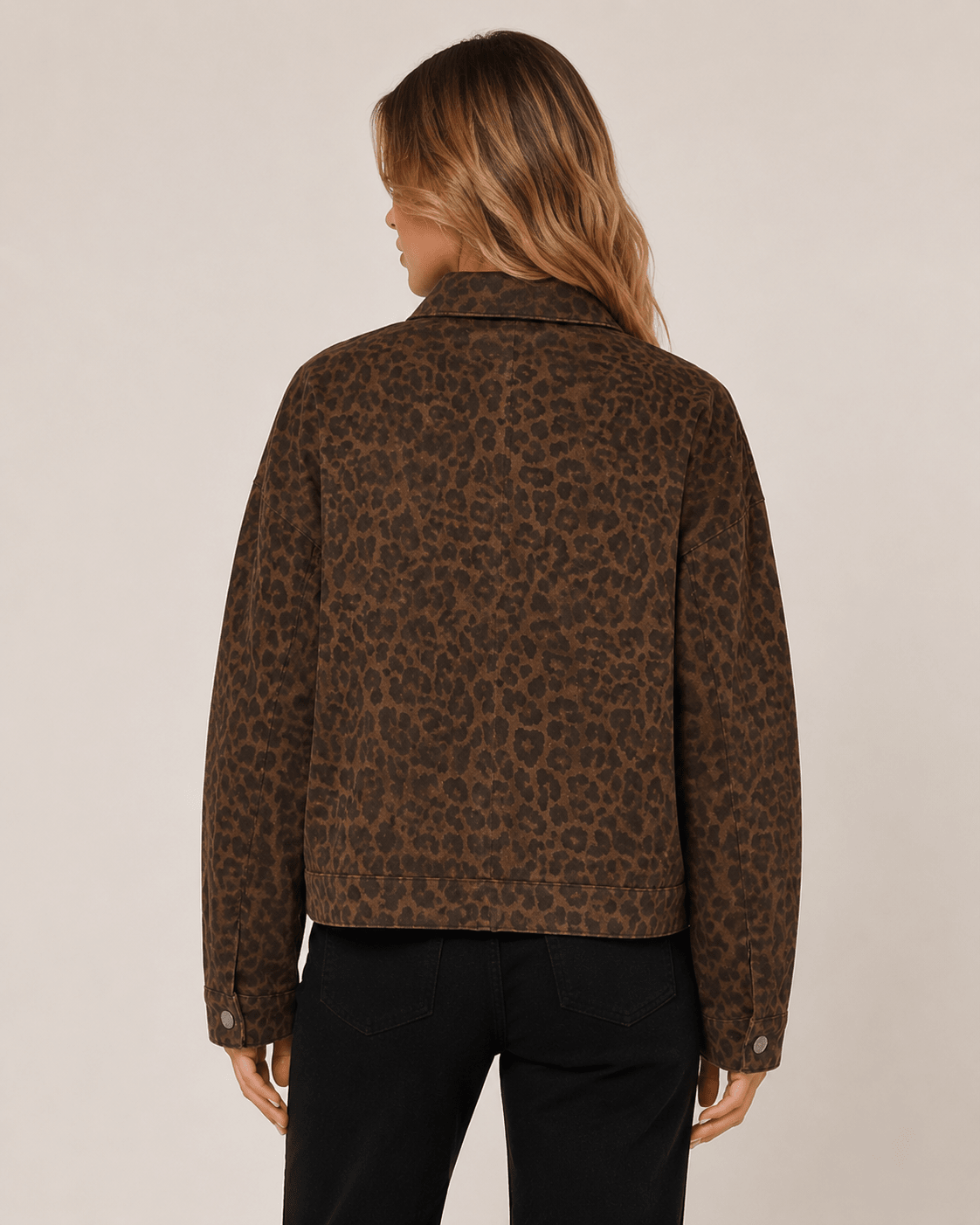 Women's Oversized Leopard Print Denim Jacket Casual Button Up Long Sleeve Shacket Coat - Edin London