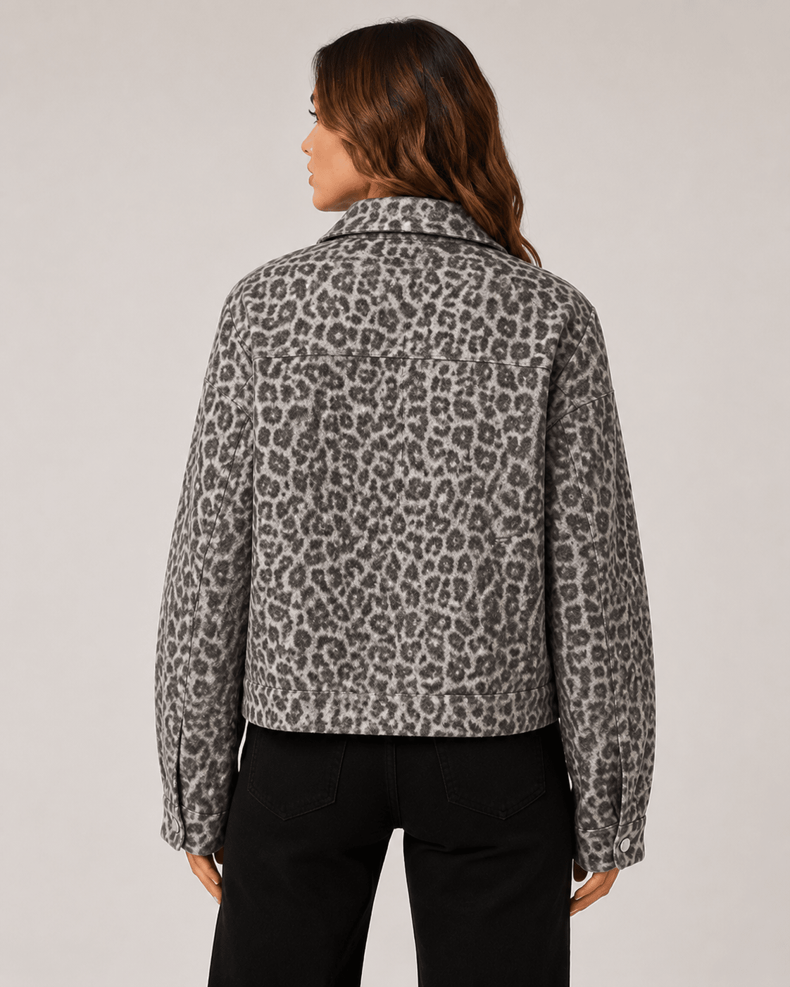 Women's Oversized Leopard Print Denim Jacket Casual Button Up Long Sleeve Shacket Coat - Edin London