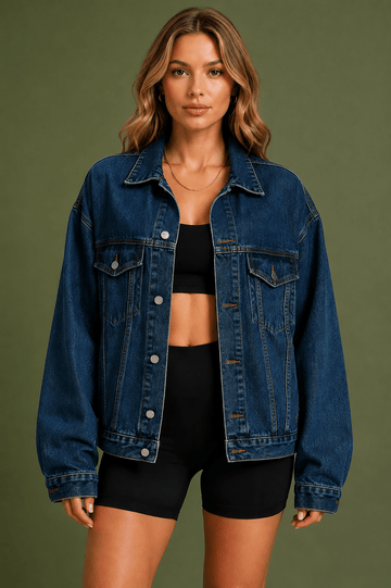 Women's Oversized Loose Fit Denim Jacket Casual Button Up Long Sleeve Denim Coat with Front Pockets - Edin London