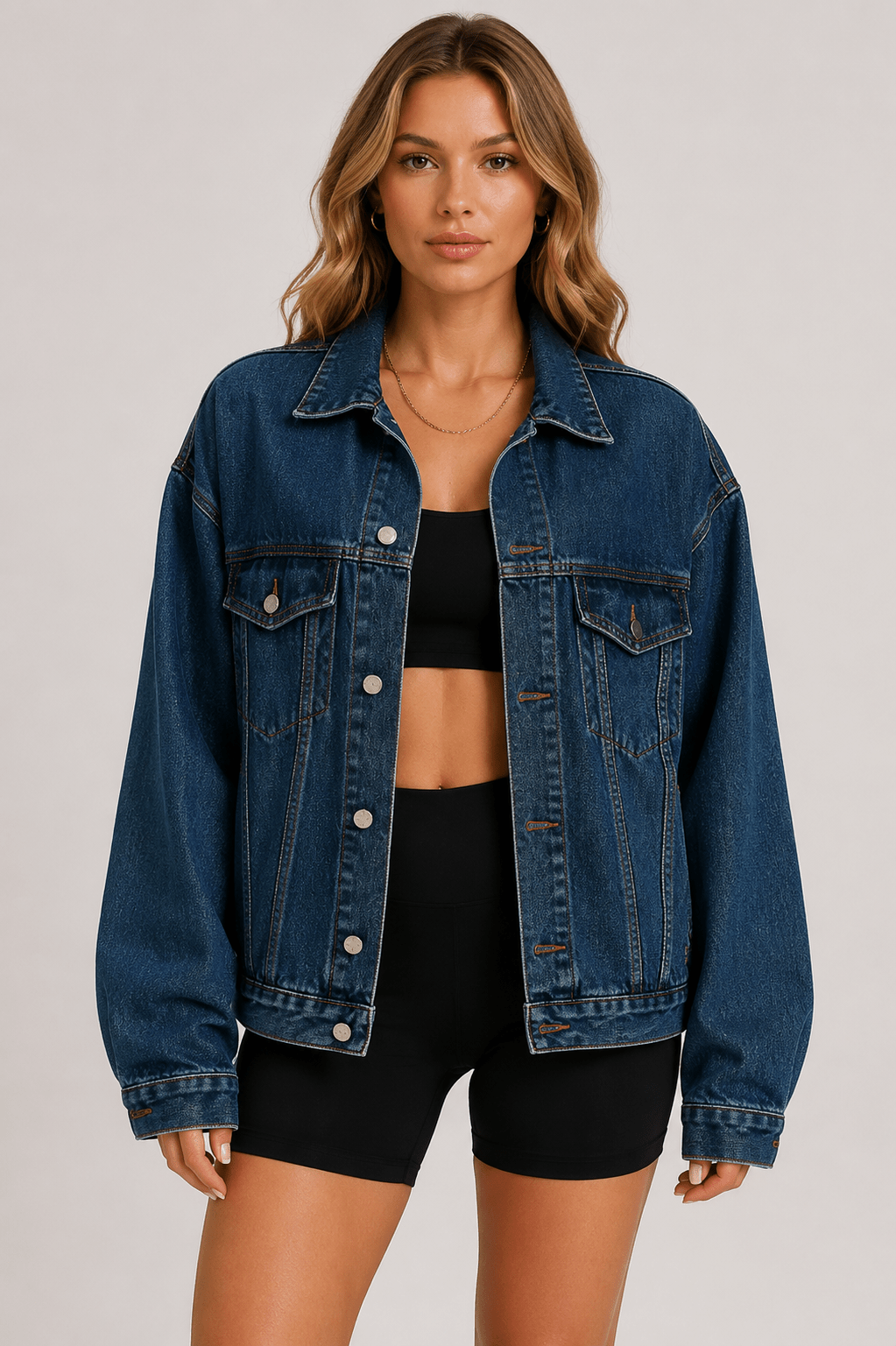 Women's Oversized Loose Fit Denim Jacket Casual Button Up Long Sleeve Denim Coat with Front Pockets - Edin London