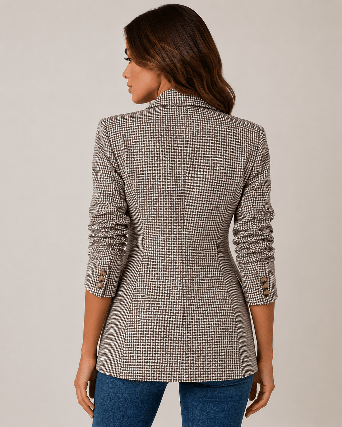 Women's Oversized Plaid Double Breasted Blazer Classic Long Sleeve Business Casual Jacket - Edin London