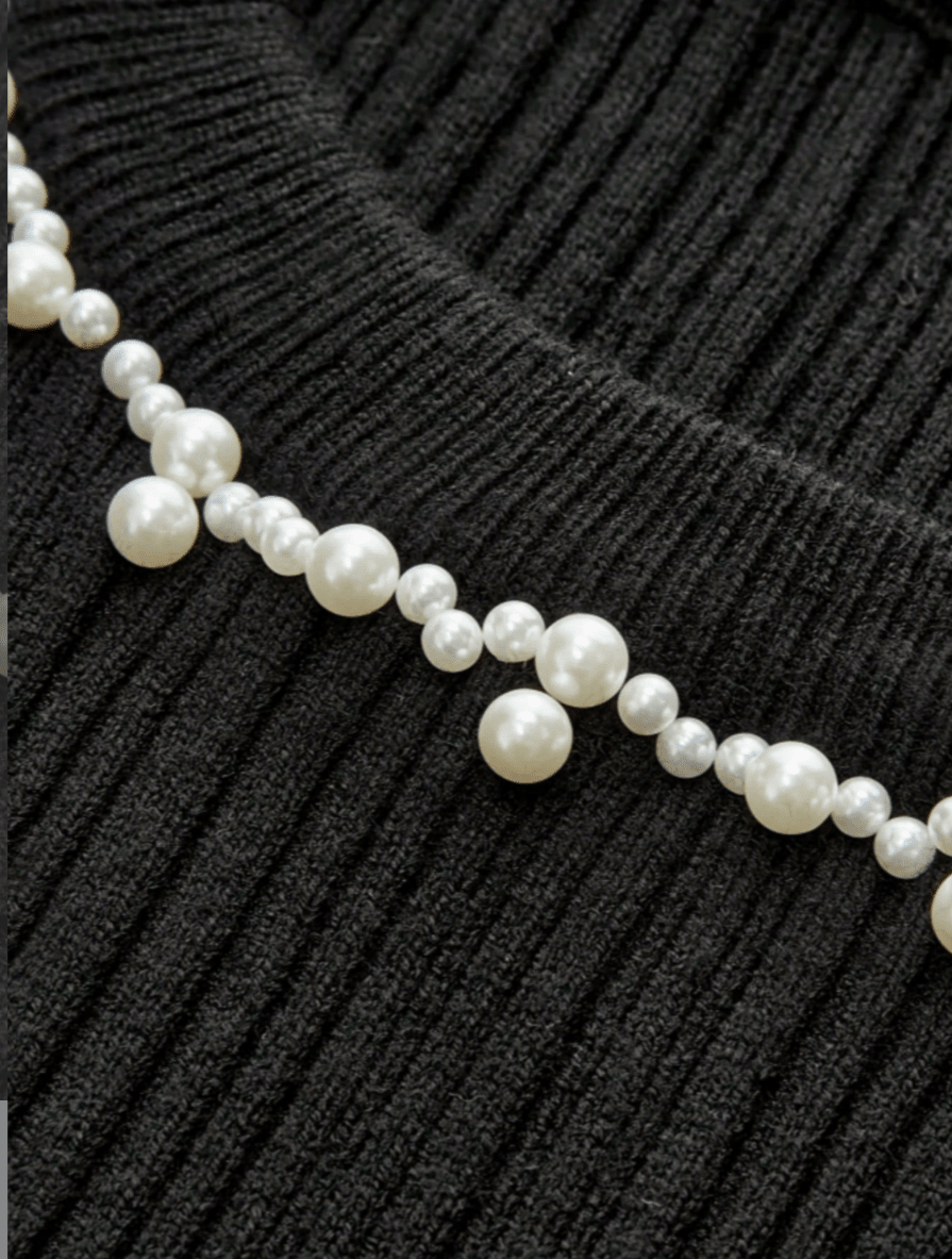 Women's Pearl Embellished Knit Sweater – Elegant Long Sleeve Round Neck Pullover Top - Edin London