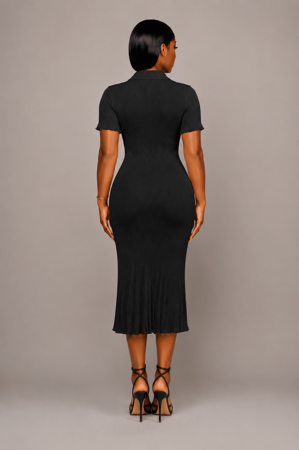 Women's Pleated Knit Maxi Shirt Dress | Collared Button-Up Midi Dress with Side Slit - Edin London