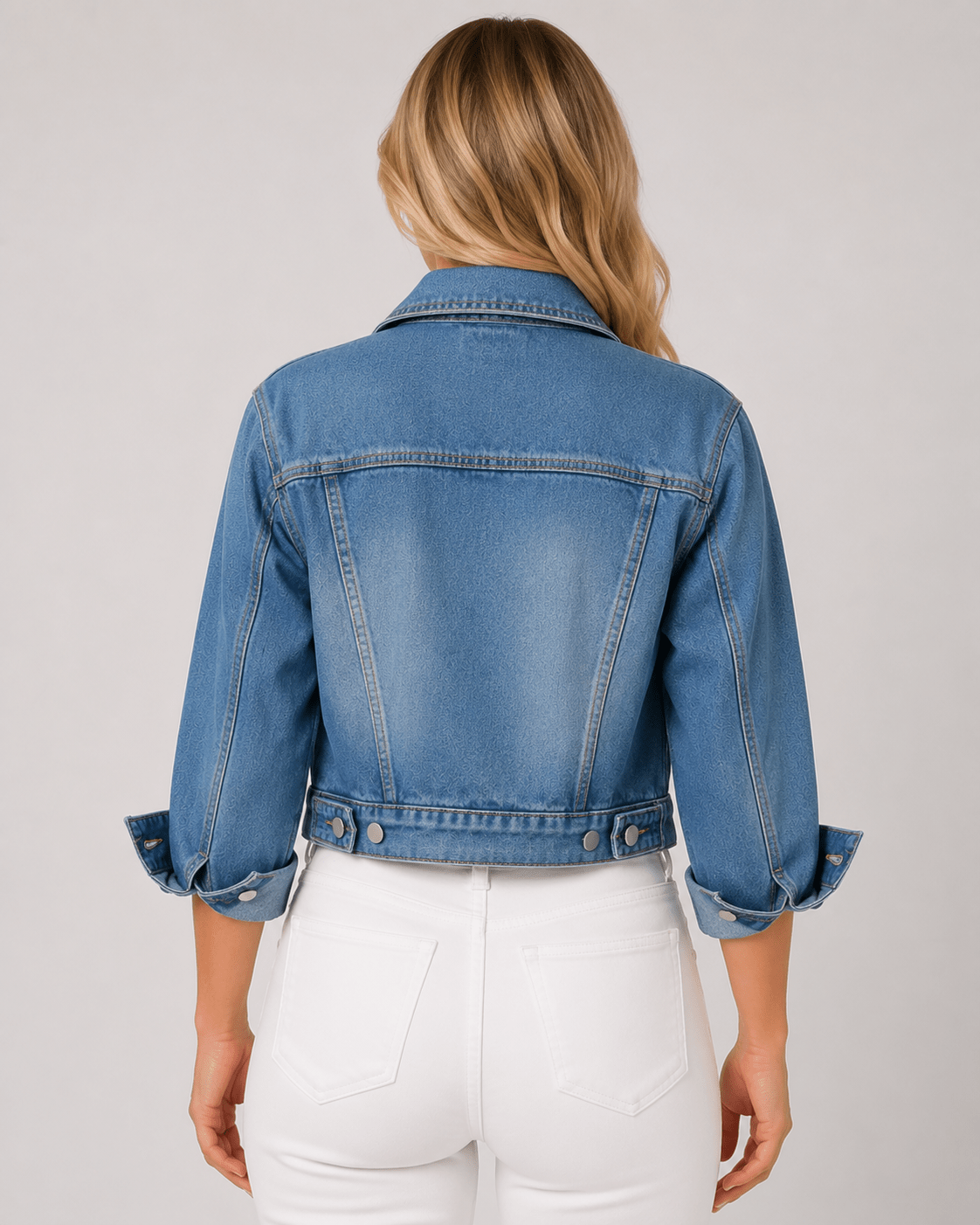 Women's Plus Size Denim Jacket Button Front with Turn Down Collar & Front Pockets - Edin London