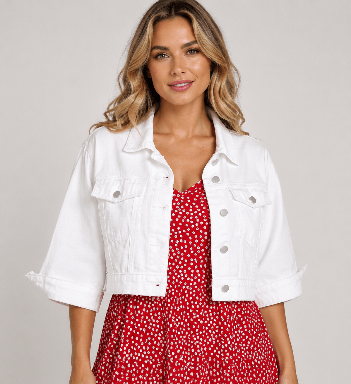 Women's Plus Size Denim Jacket Button Front with Turn Down Collar & Front Pockets - Edin London