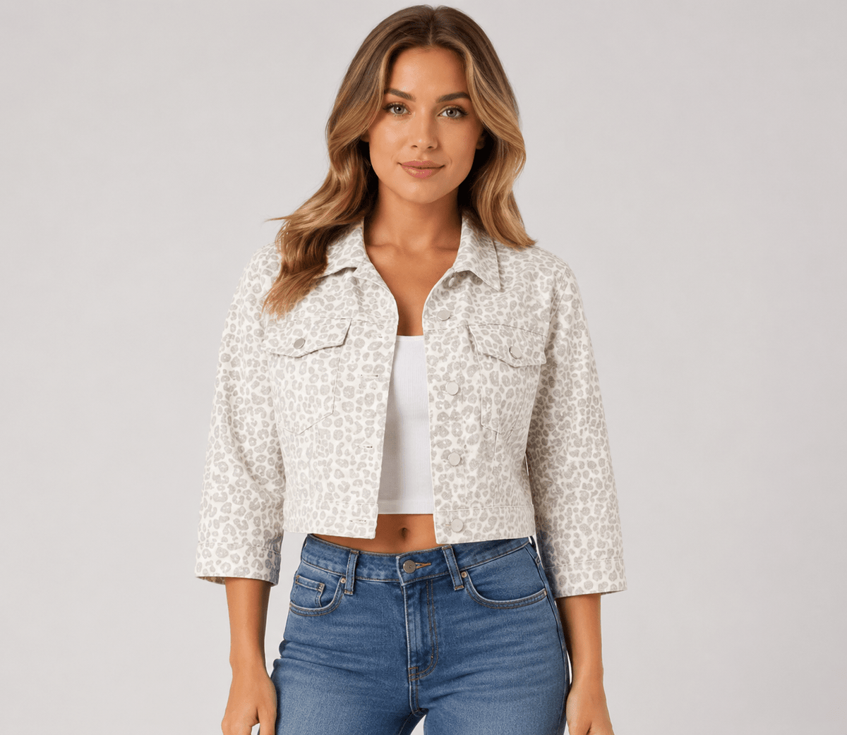 Women's Plus Size Denim Jacket Button Front with Turn Down Collar & Front Pockets - Edin London