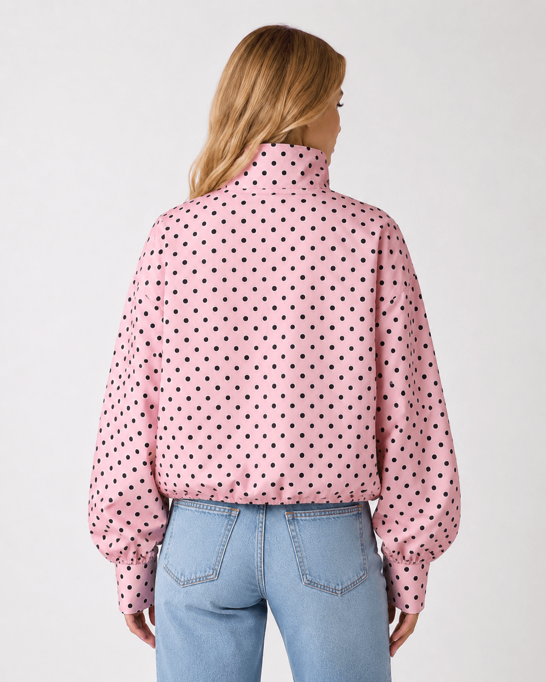 Women's Polka Dot Bomber Jacket Lightweight Zip-Up Casual Streetwear Jacket - Edin London