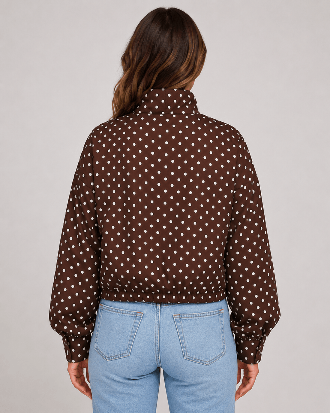 Women's Polka Dot Bomber Jacket Lightweight Zip-Up Casual Streetwear Jacket - Edin London