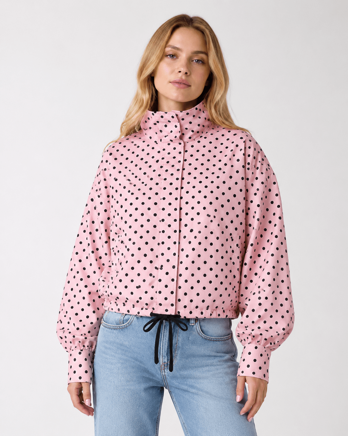 Women's Polka Dot Bomber Jacket Lightweight Zip-Up Casual Streetwear Jacket - Edin London