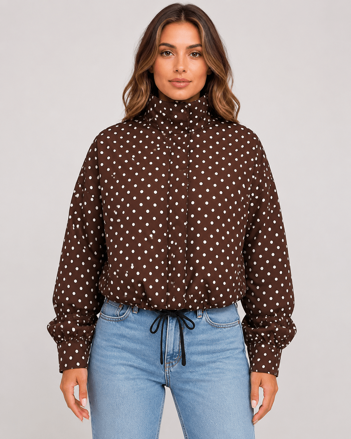 Women's Polka Dot Bomber Jacket Lightweight Zip-Up Casual Streetwear Jacket - Edin London