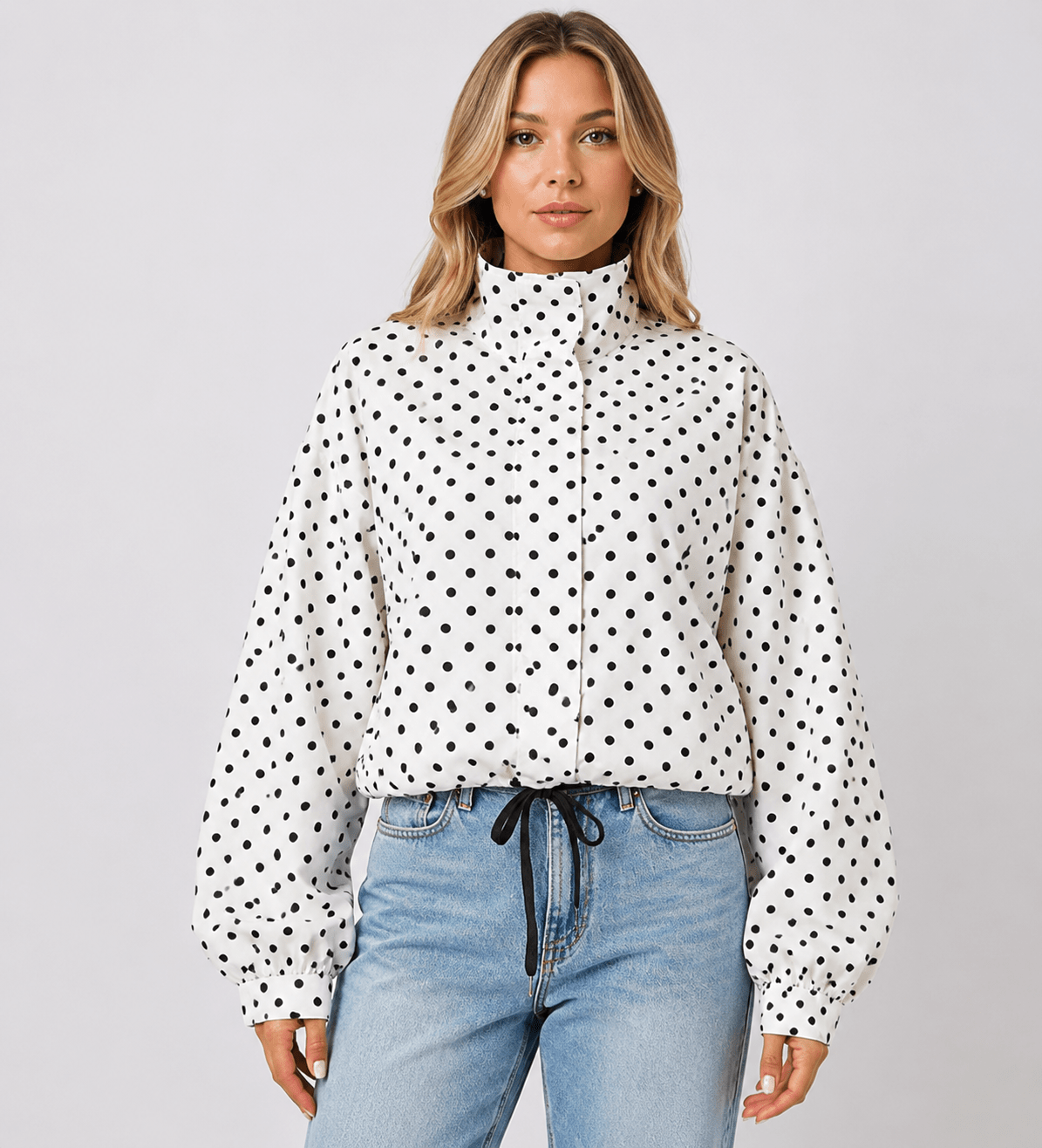 Women's Polka Dot Bomber Jacket Lightweight Zip-Up Casual Streetwear Jacket - Edin London