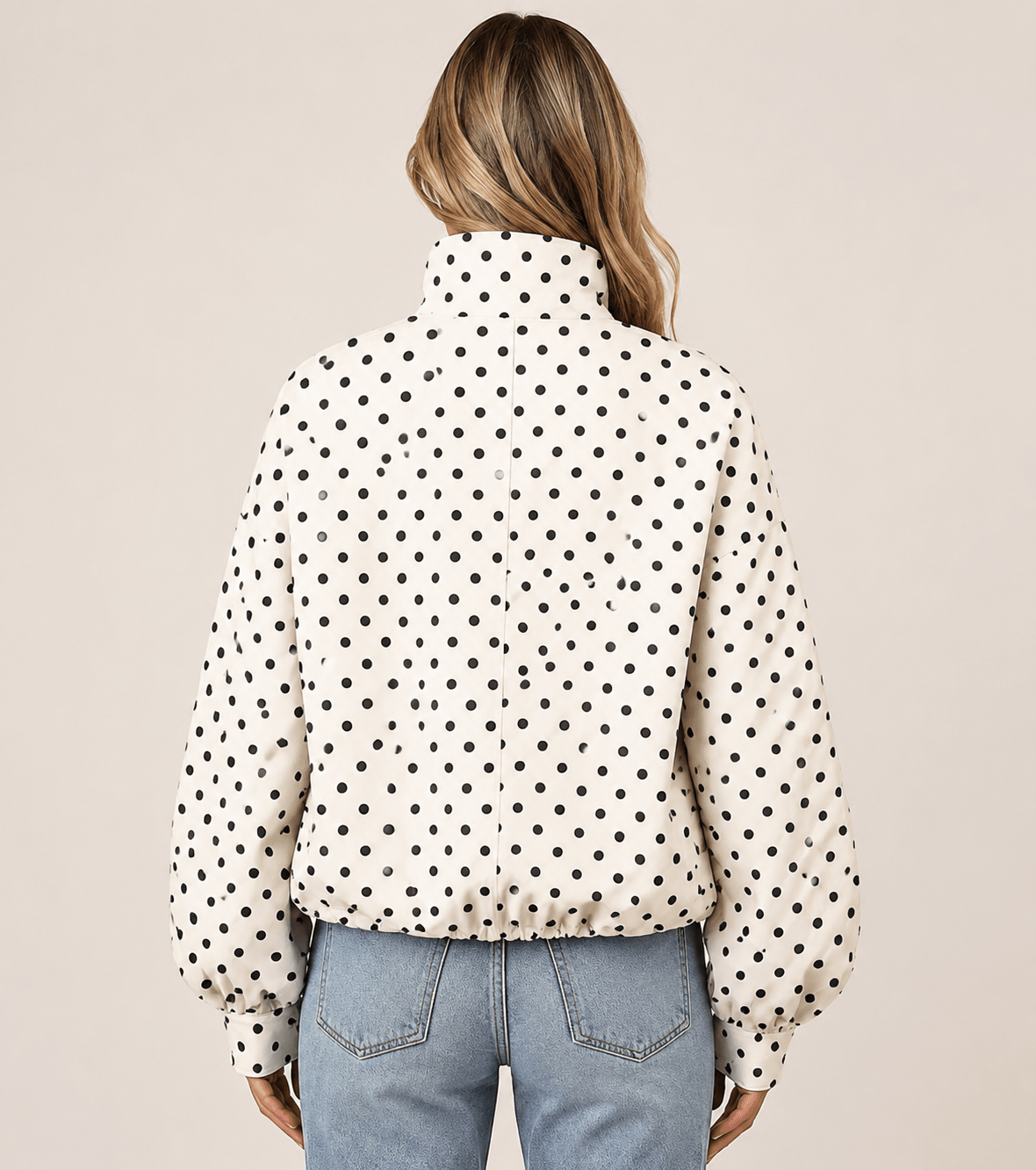 Women's Polka Dot Bomber Jacket Lightweight Zip-Up Casual Streetwear Jacket - Edin London