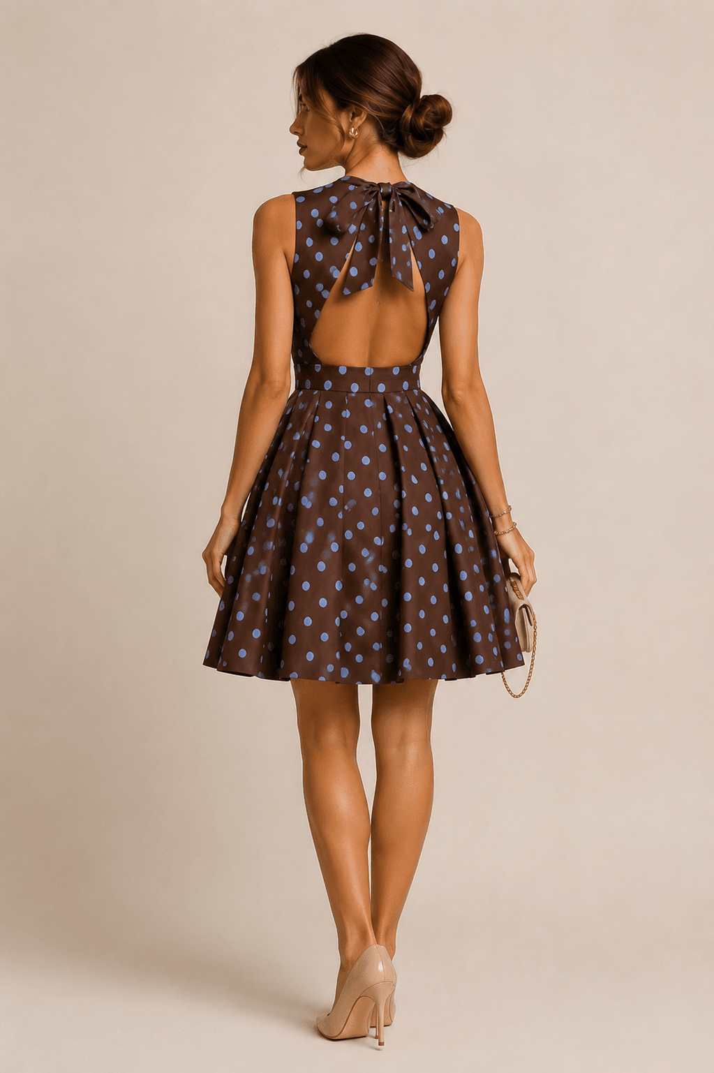 Women's Polka Dot Cowl Neck Halter Dress | Fit and Flare Mini Cocktail Party Dress - Edin London