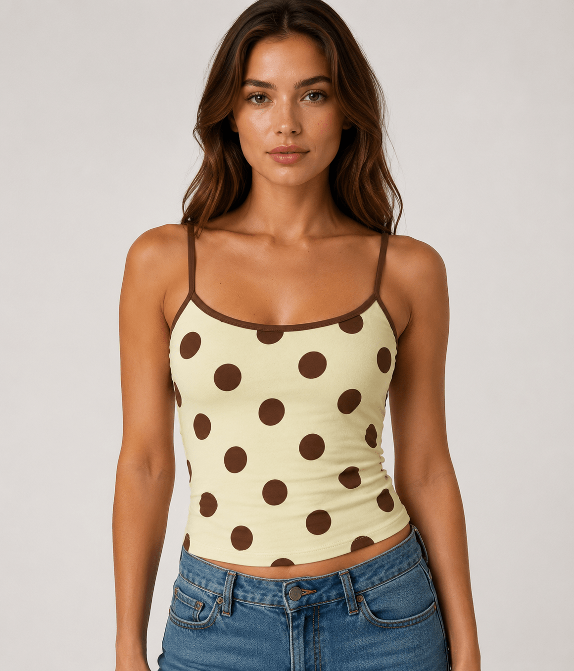 Women's Polka Dot Fitted Camisole Tank Top Sleeveless Summer Casual Camisole - Edin London
