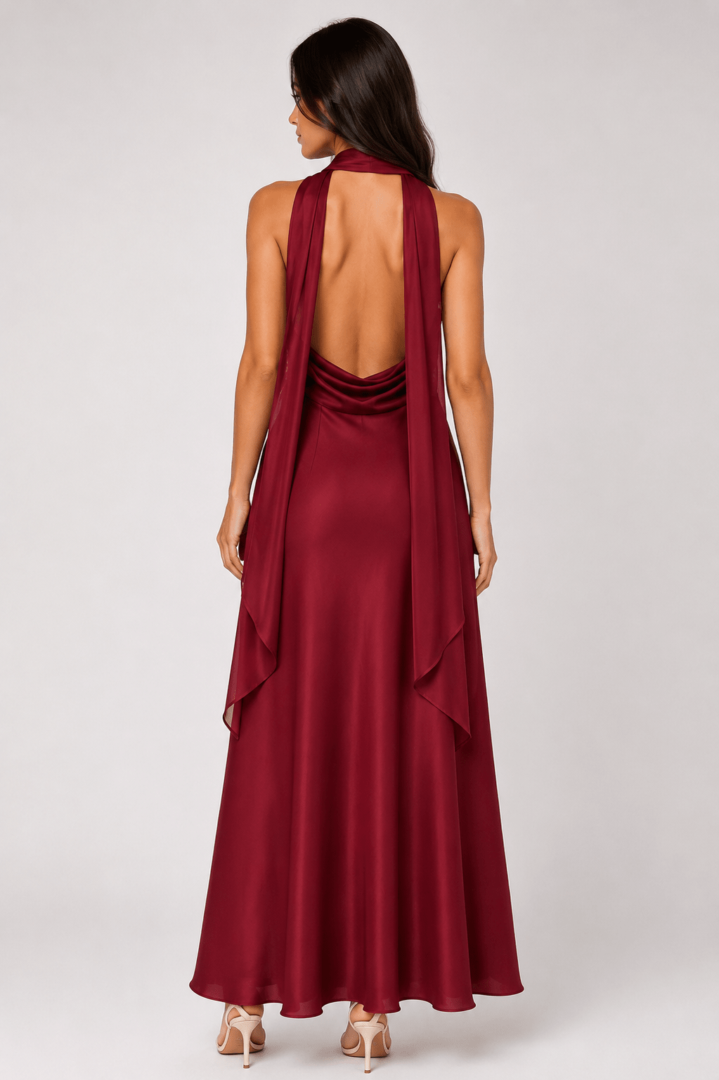 Women's Polka Dot Halter Maxi Dress Elegant Backless Tie Back Prom, Wedding Guest & Summer Occasion Dress - Edin London