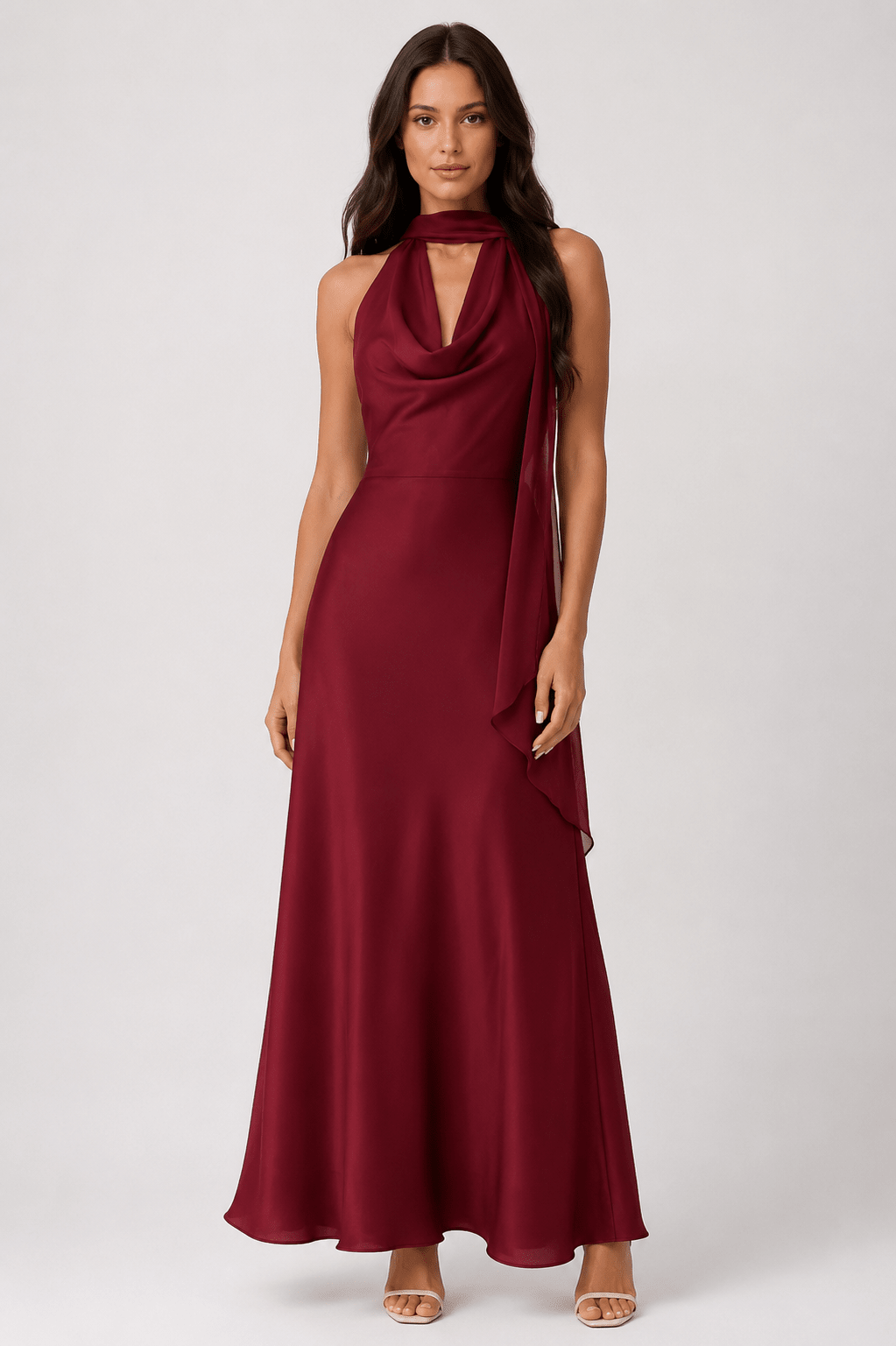 Women's Polka Dot Halter Maxi Dress Elegant Backless Tie Back Prom, Wedding Guest & Summer Occasion Dress - Edin London
