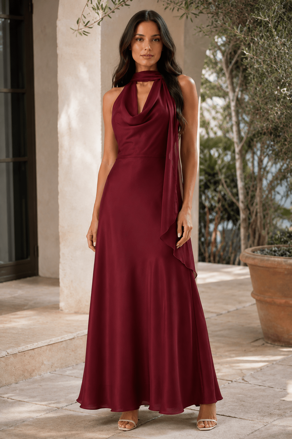 Women's Polka Dot Halter Maxi Dress Elegant Backless Tie Back Prom, Wedding Guest & Summer Occasion Dress - Edin London
