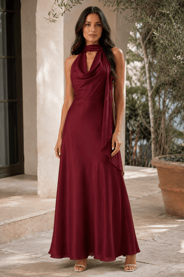 Women's Polka Dot Halter Maxi Dress Elegant Backless Tie Back Prom, Wedding Guest & Summer Occasion Dress - Edin London