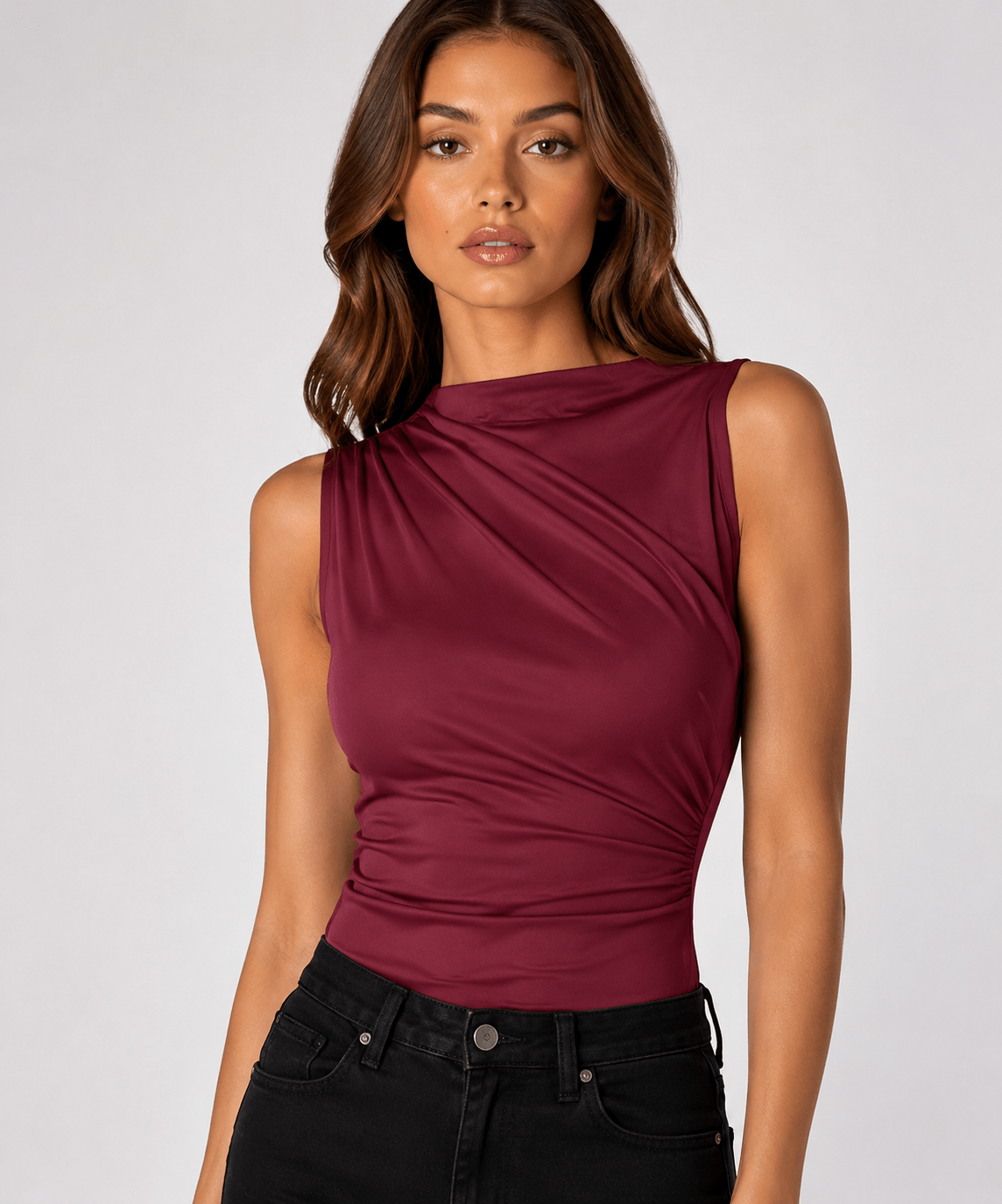 Women's Ruched Sleeveless Tank Top Casual Slim Fit Summer - Edin London