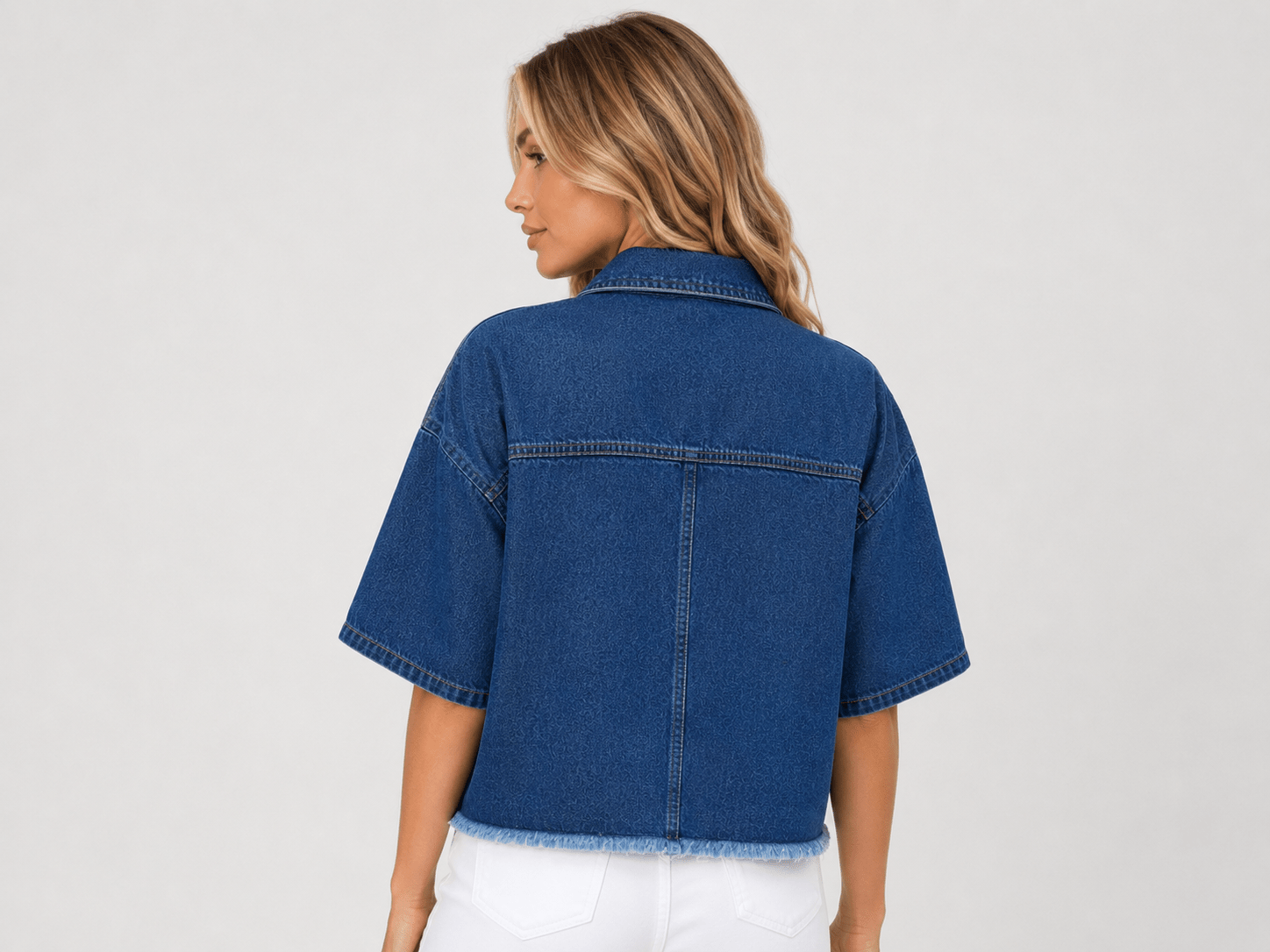 Women's Short-Sleeve Denim Jacket Summer Frayed Hem Denim - Edin London