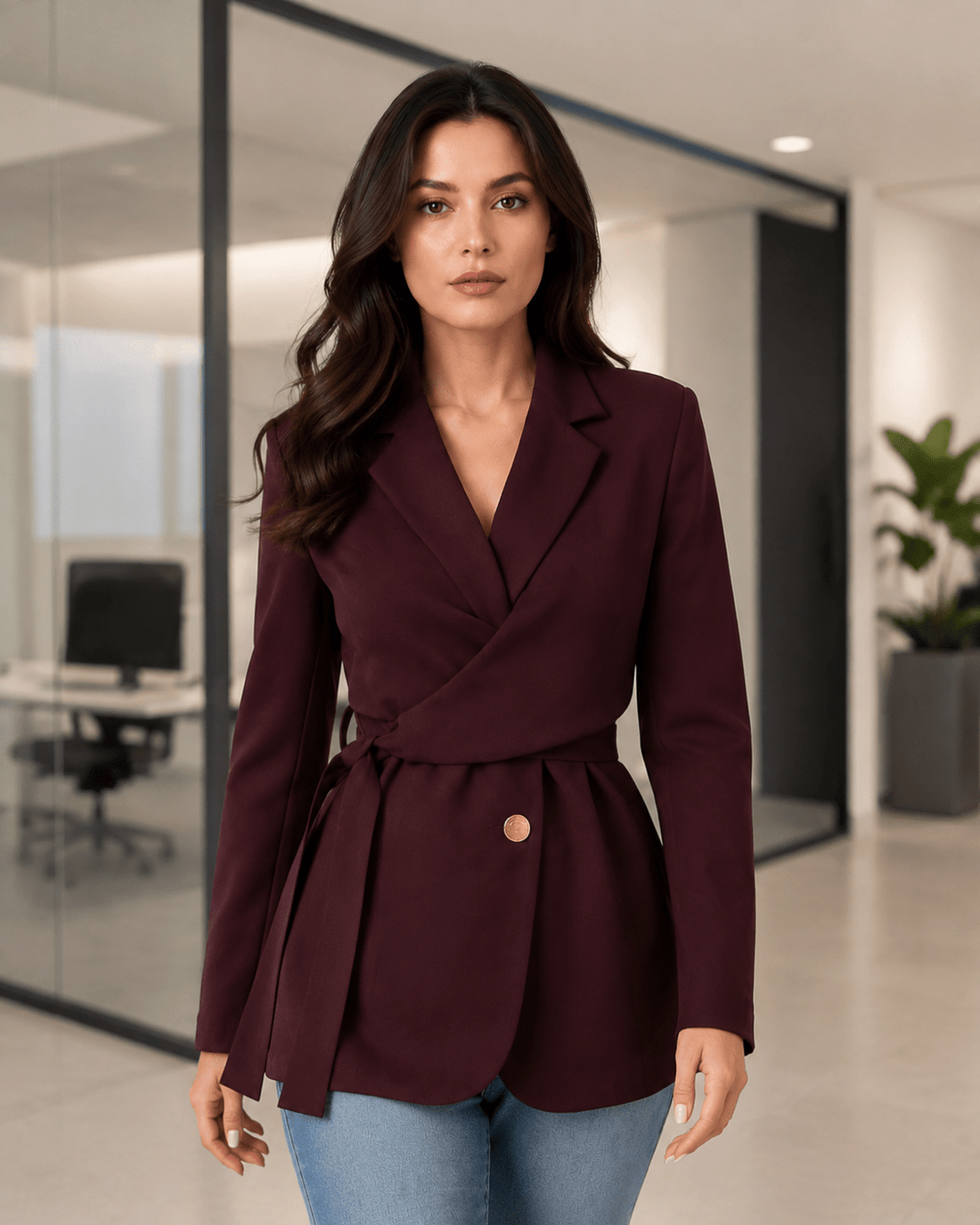 Women's Side Knot Blazer Elegant Lapel Long Sleeve Office & Smart Casual Jacket - Edin London