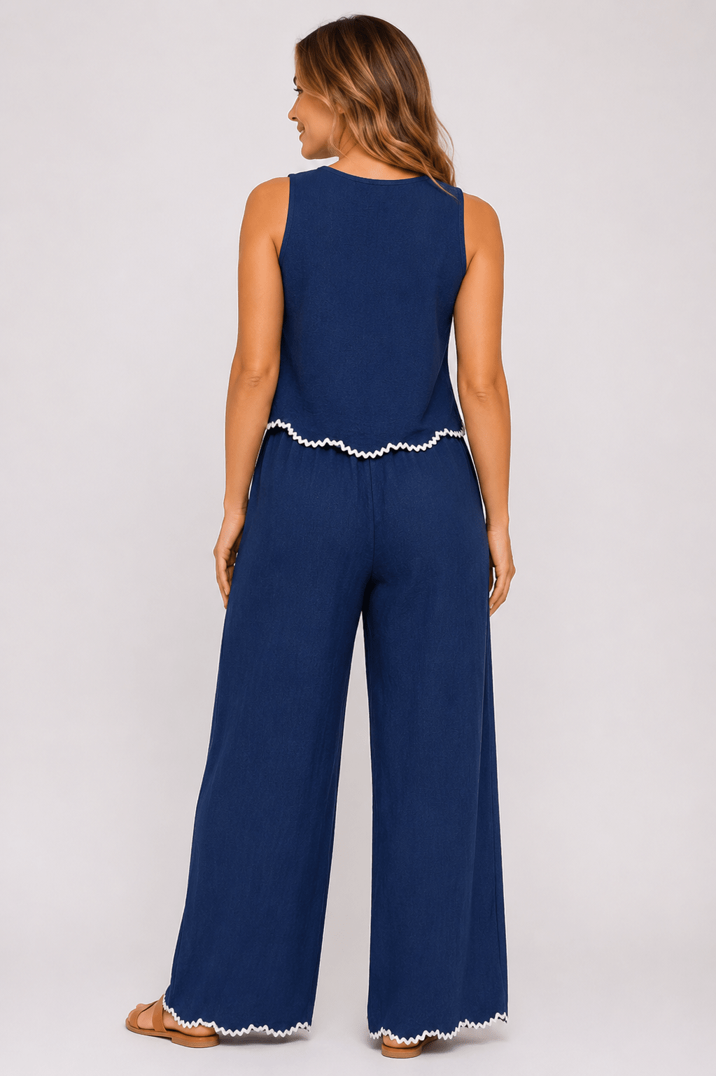 Women's Sleeveless Tank Top & Wide Leg Trousers Co-Ord Set Casual Two Piece Lounge & Travel Outfit - Edin London
