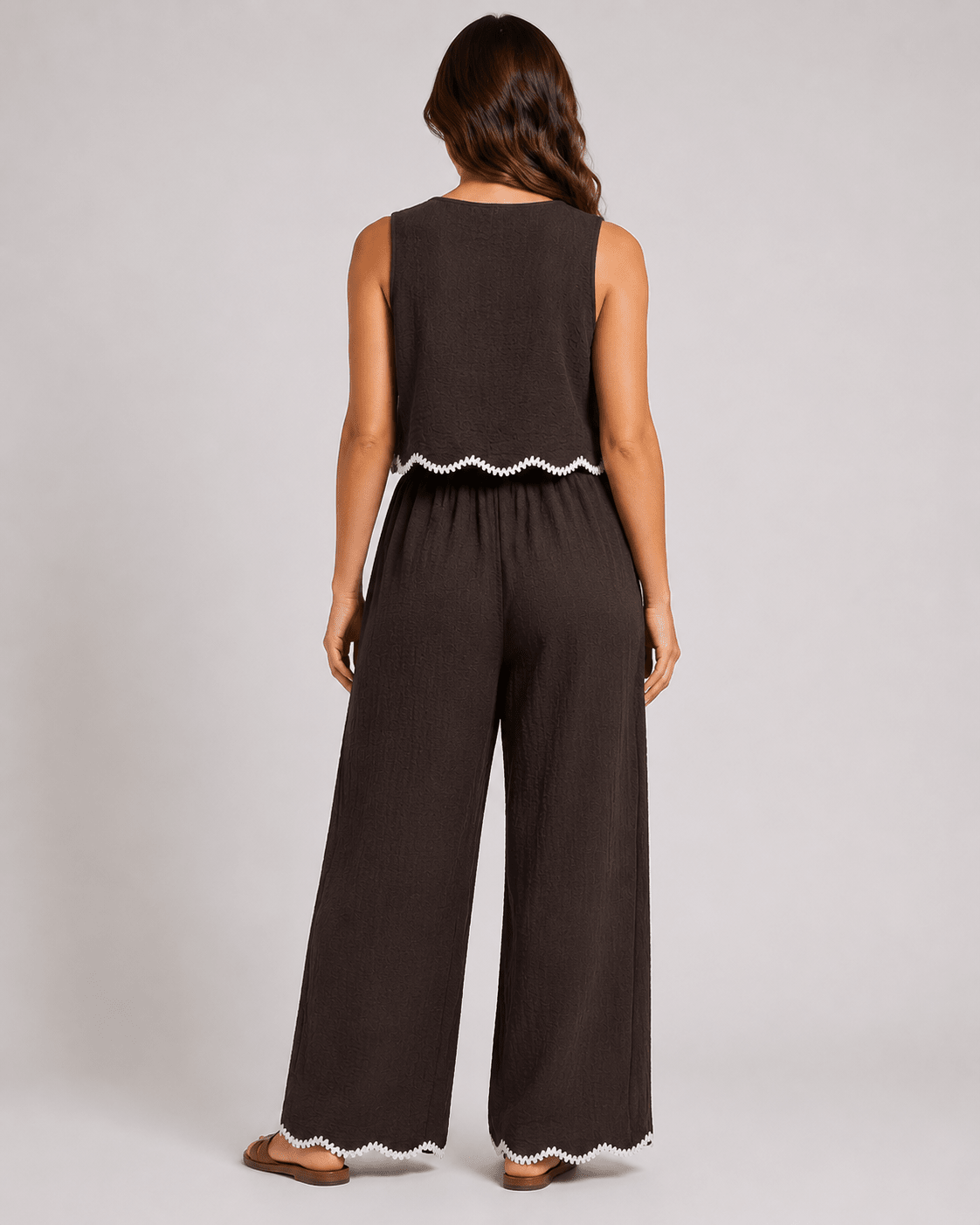 Women's Sleeveless Tank Top & Wide Leg Trousers Co-Ord Set Casual Two Piece Lounge & Travel Outfit - Edin London