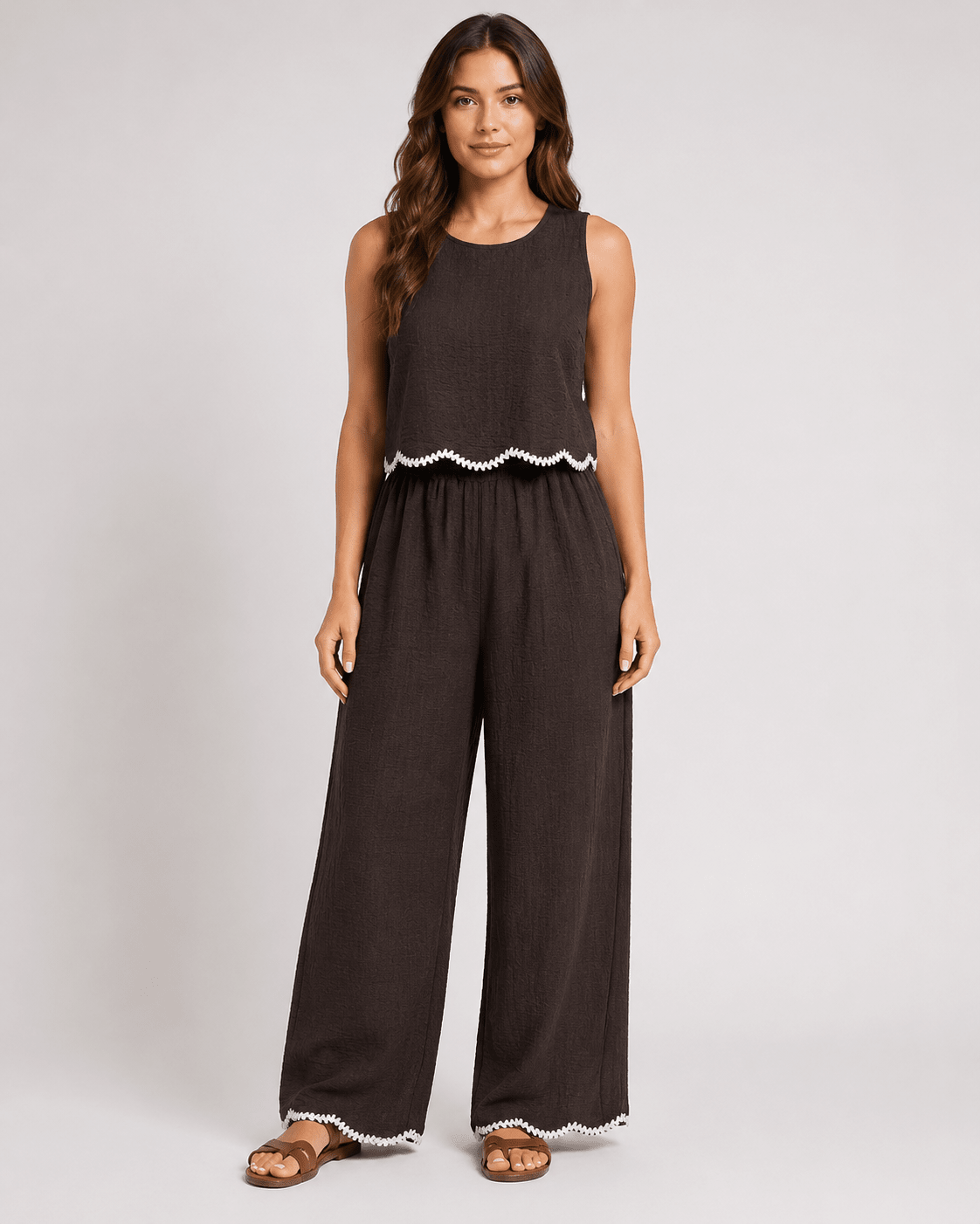 Women's Sleeveless Tank Top & Wide Leg Trousers Co-Ord Set Casual Two Piece Lounge & Travel Outfit - Edin London