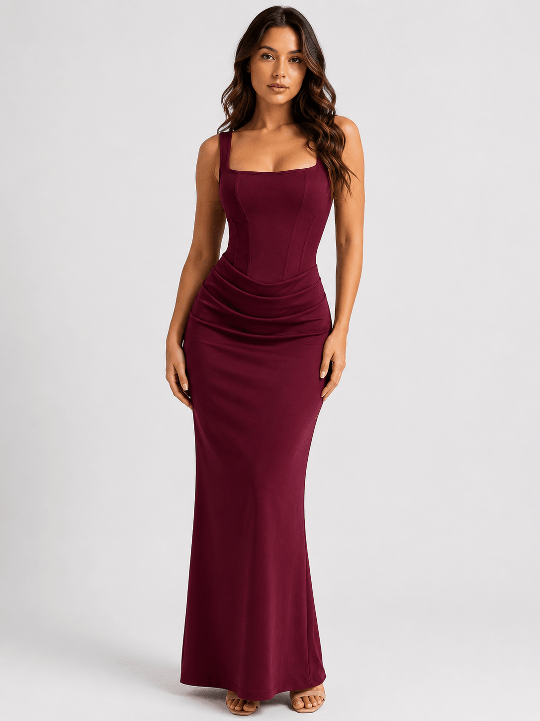 Women's Square Neck Bodycon Mermaid Maxi Dress Evening Gown - Edin London