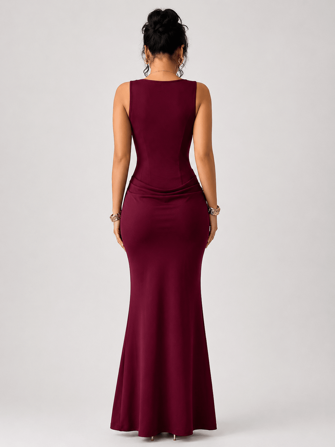 Women's Square Neck Bodycon Mermaid Maxi Dress Evening Gown - Edin London