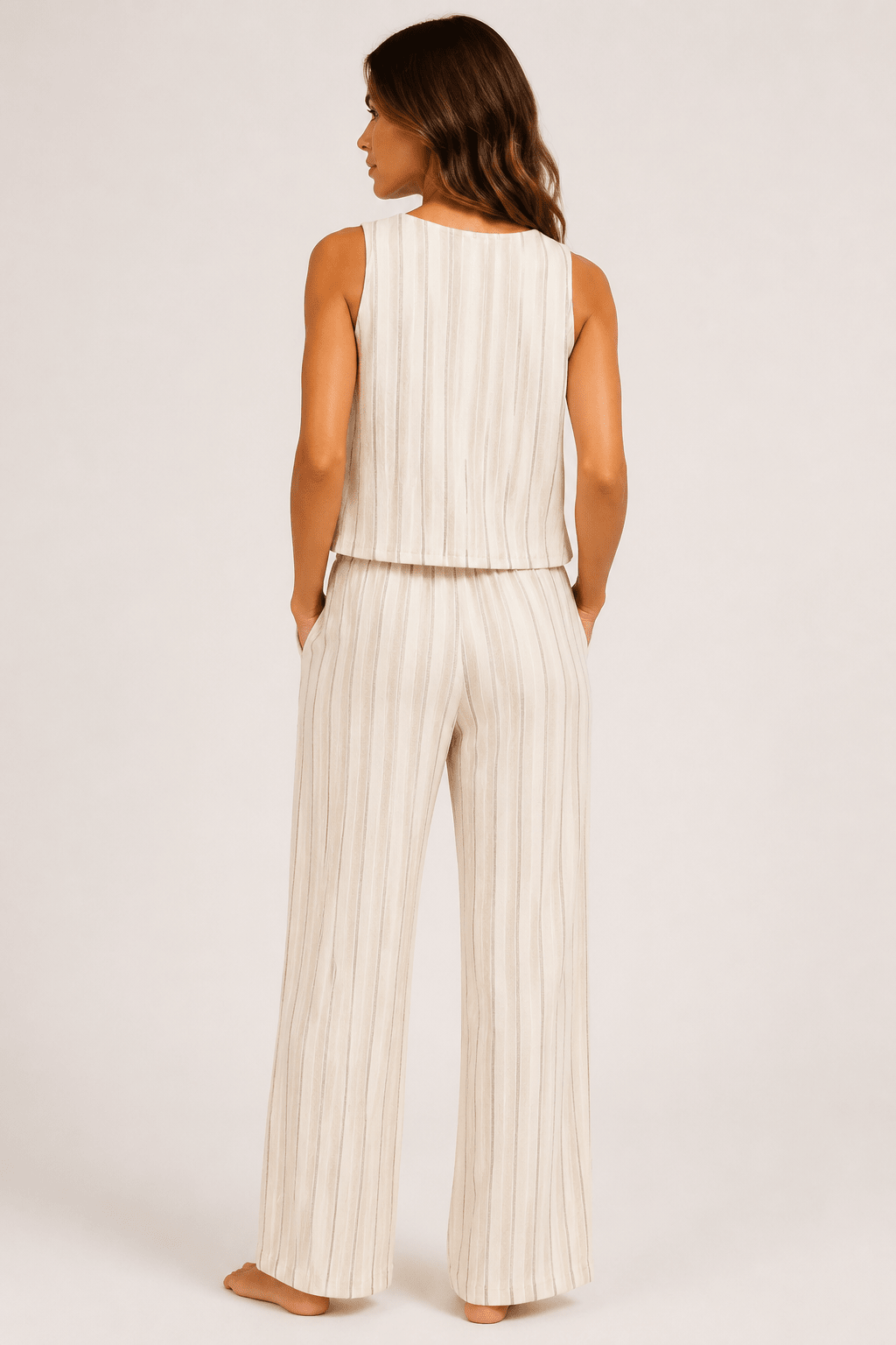 Women's Striped Camisole & Wide Leg Trouser Co-Ord Set - Edin London