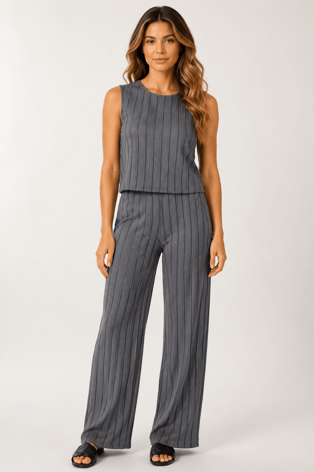 Women's Striped Camisole & Wide Leg Trouser Co-Ord Set - Edin London