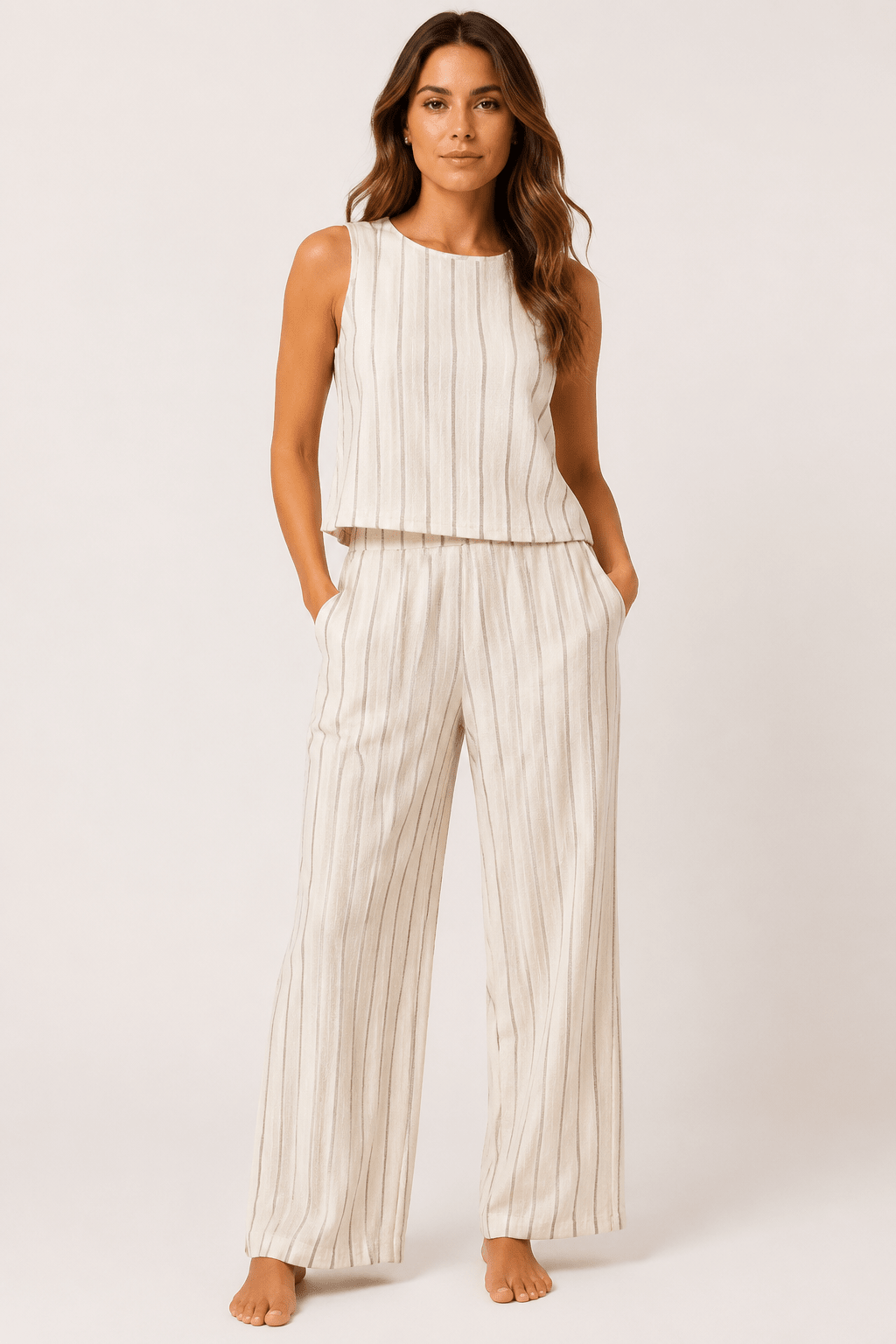 Women's Striped Camisole & Wide Leg Trouser Co-Ord Set - Edin London