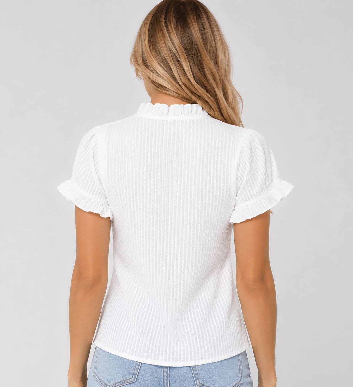 Women's Striped Frill Trim Blouse Short Sleeve Button Up Casual Summer Shirt - Edin London