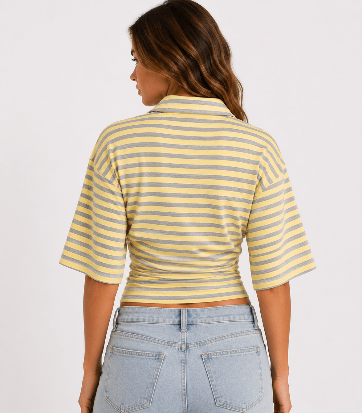 Women's Striped Polo Collar Knit T-Shirt – Slim Fit Casual Top - Edin London
