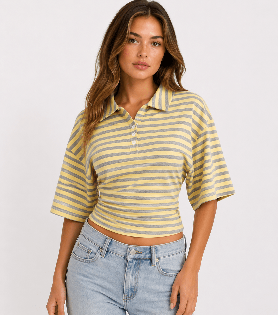 Women's Striped Polo Collar Knit T-Shirt – Slim Fit Casual Top - Edin London