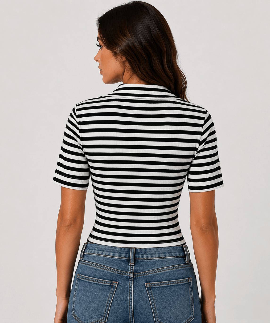 Women's Striped Polo Collar Knit T-Shirt – Slim Fit Casual Top - Edin London