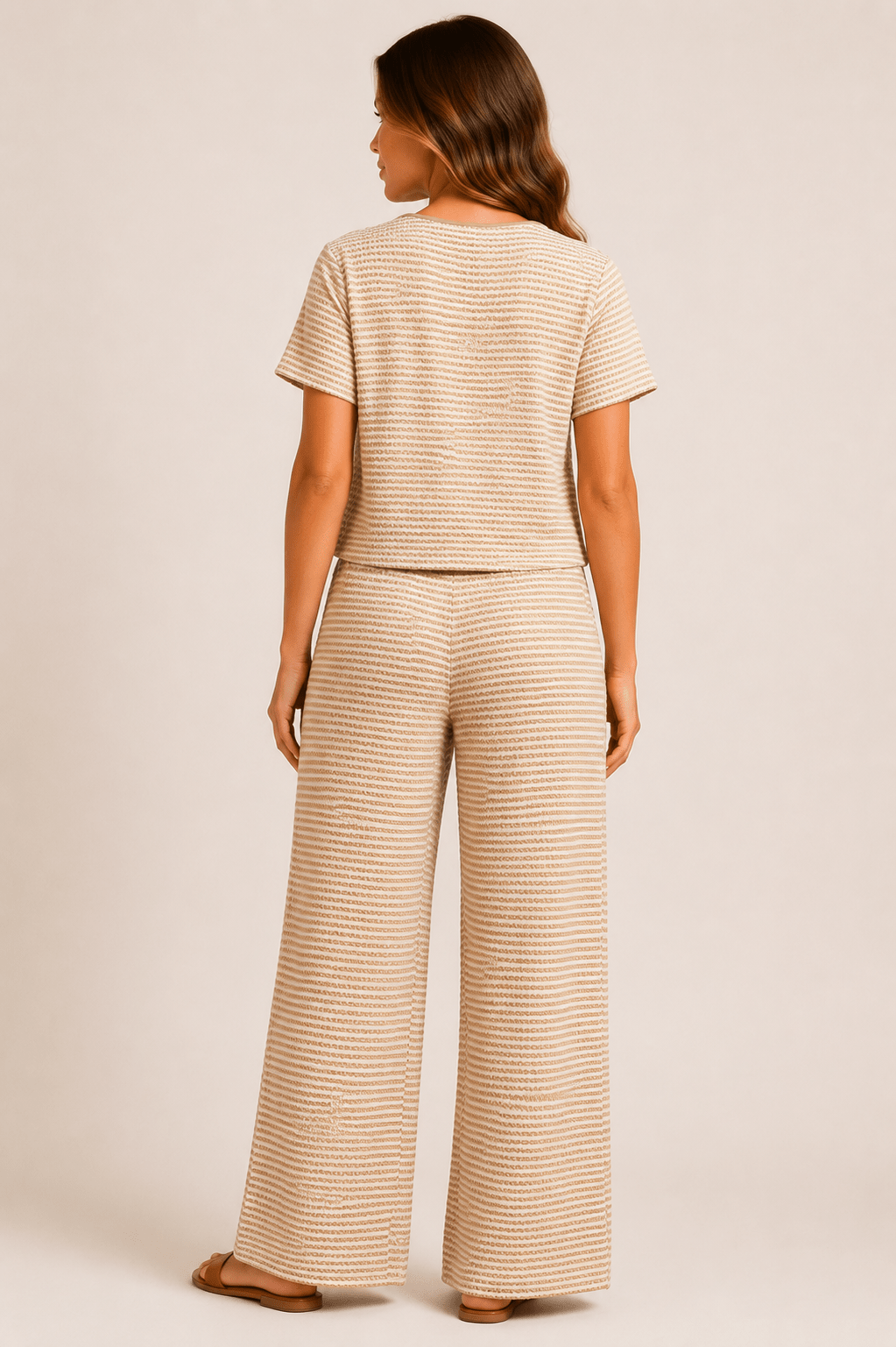 Women's Striped Tie Front Top & Wide Leg Pants Set Casual Holiday Two Piece Outfit - Edin London