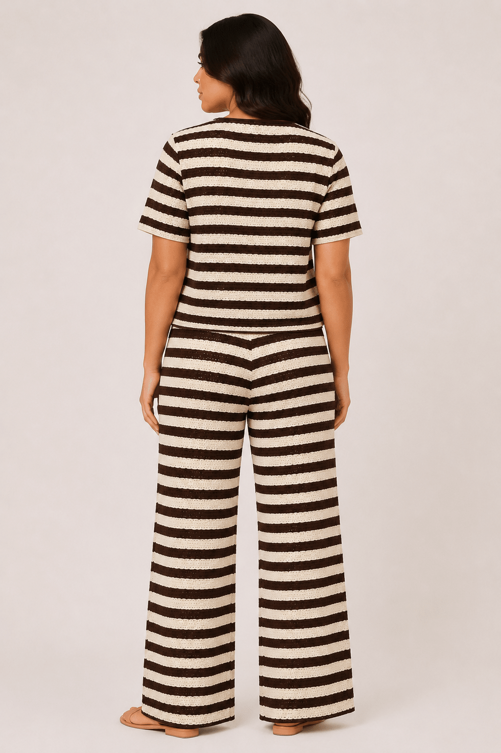 Women's Striped Tie Front Top & Wide Leg Pants Set Casual Holiday Two Piece Outfit - Edin London