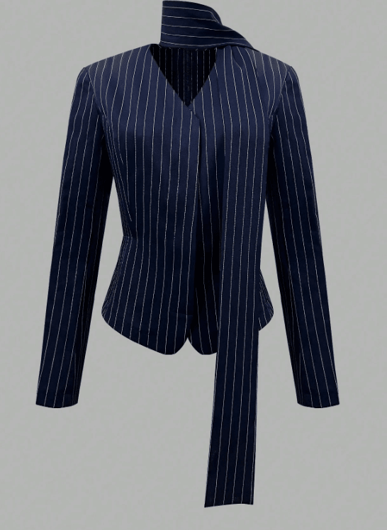 Women's Striped Tie Neck Blazer Elegant V-Neck Long Sleeve Office & Smart Casual Jacket - Edin London